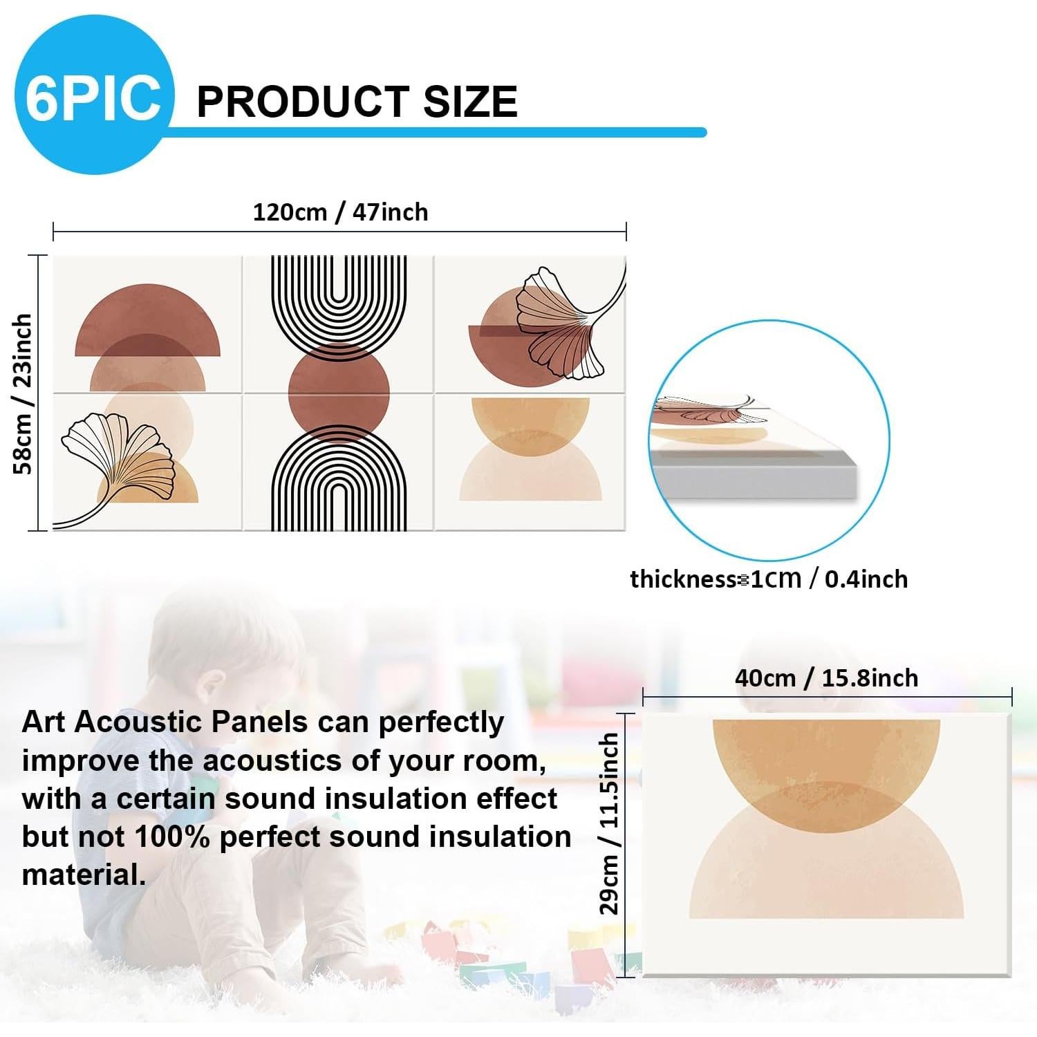Paneles Acústicos Artísticos Autoadhesivos 120x58 cm Geométricos