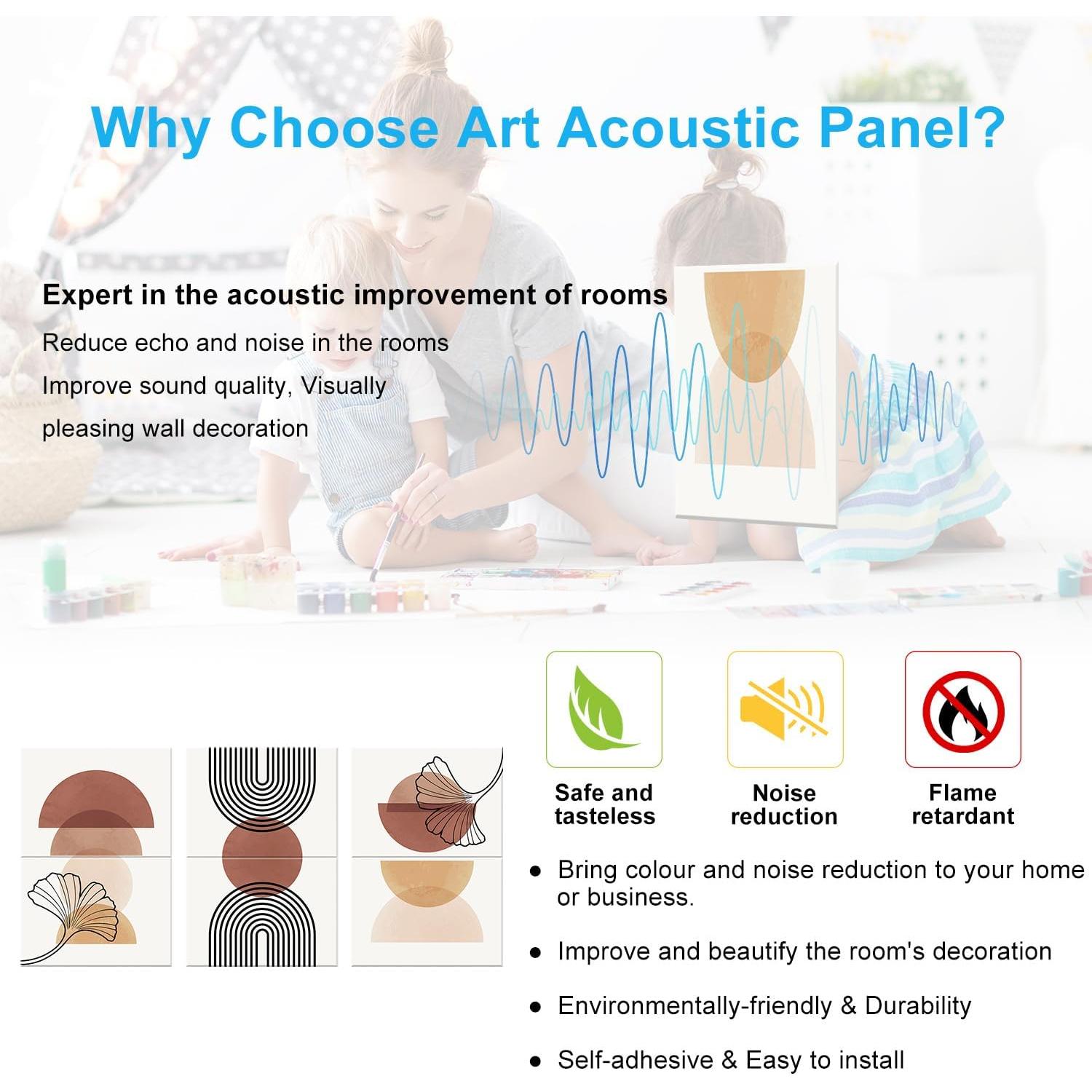 Paneles Acústicos Artísticos Autoadhesivos 120x58 cm Geométricos