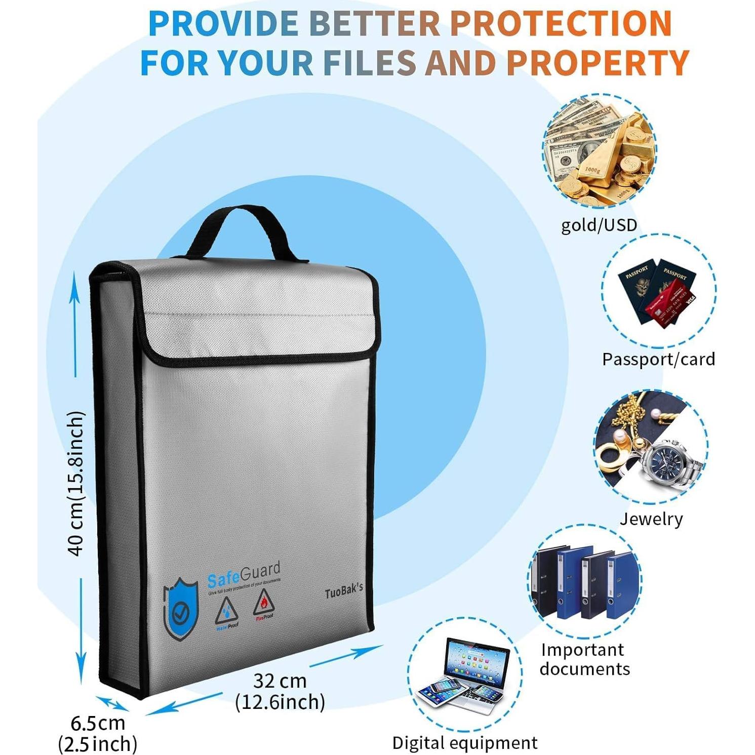 Bolsa de Documentos TuoBak a Prueba de Fuego y Agua 40x32cm