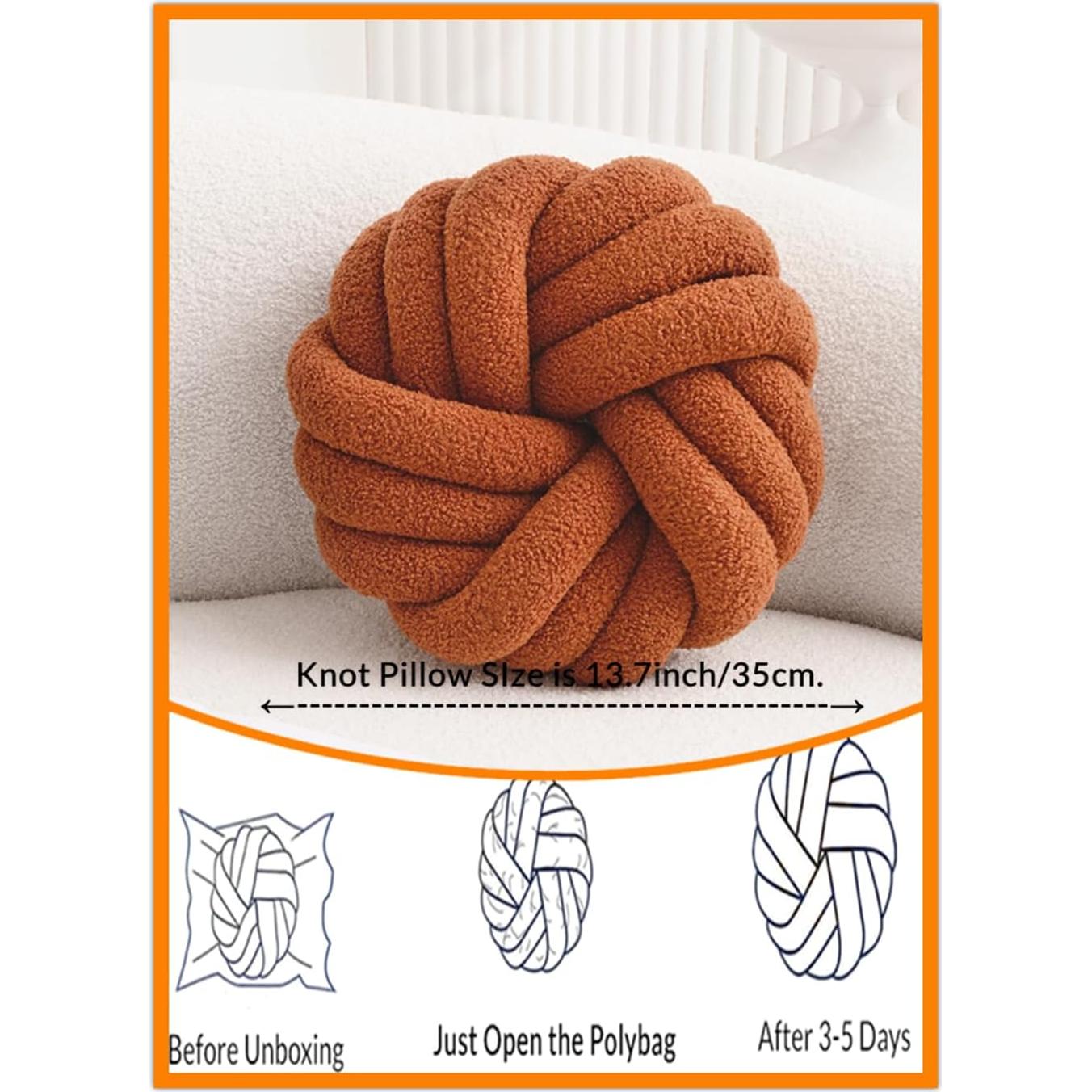 Almohada Nudo Redonda Vdoioe 35 cm Marrón Decorativa Suave