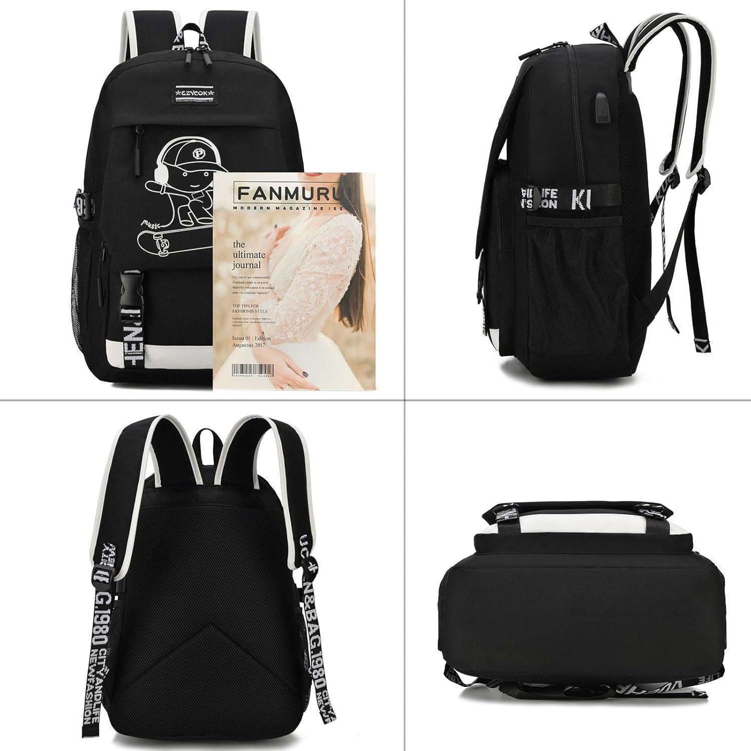 Mochila Escolar Resistente al Agua EZYCOK con Puerto USB 46cm