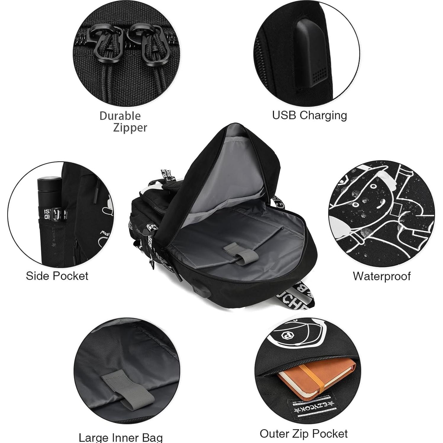 Mochila Escolar Resistente al Agua EZYCOK con Puerto USB 46cm