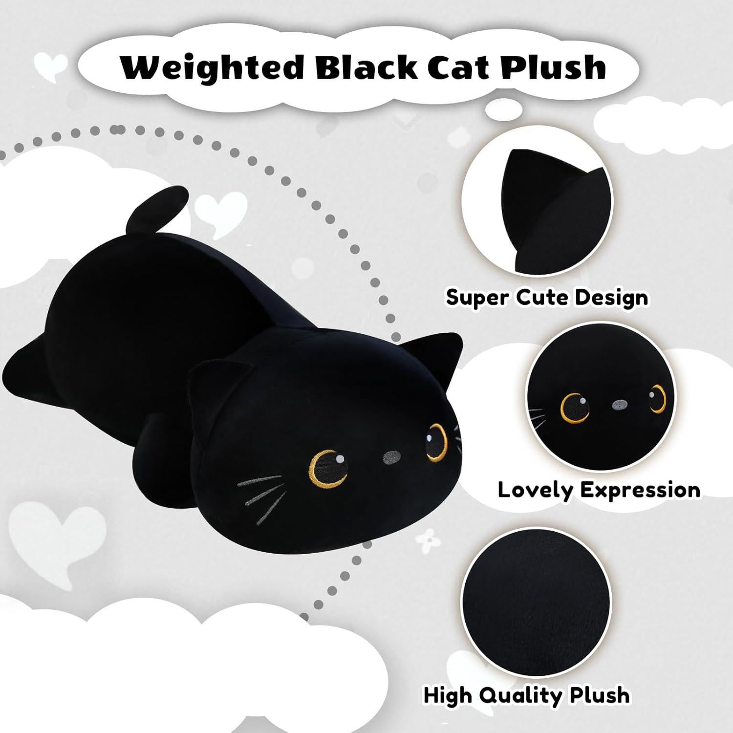 Gato de peluche negro con peso Finebee 25 cm 0.36 kg