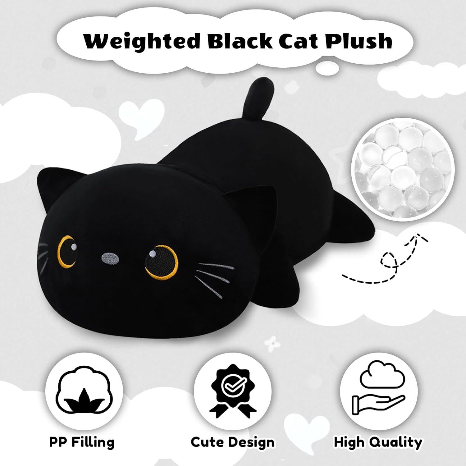 Gato de peluche negro con peso Finebee 25 cm 0.36 kg