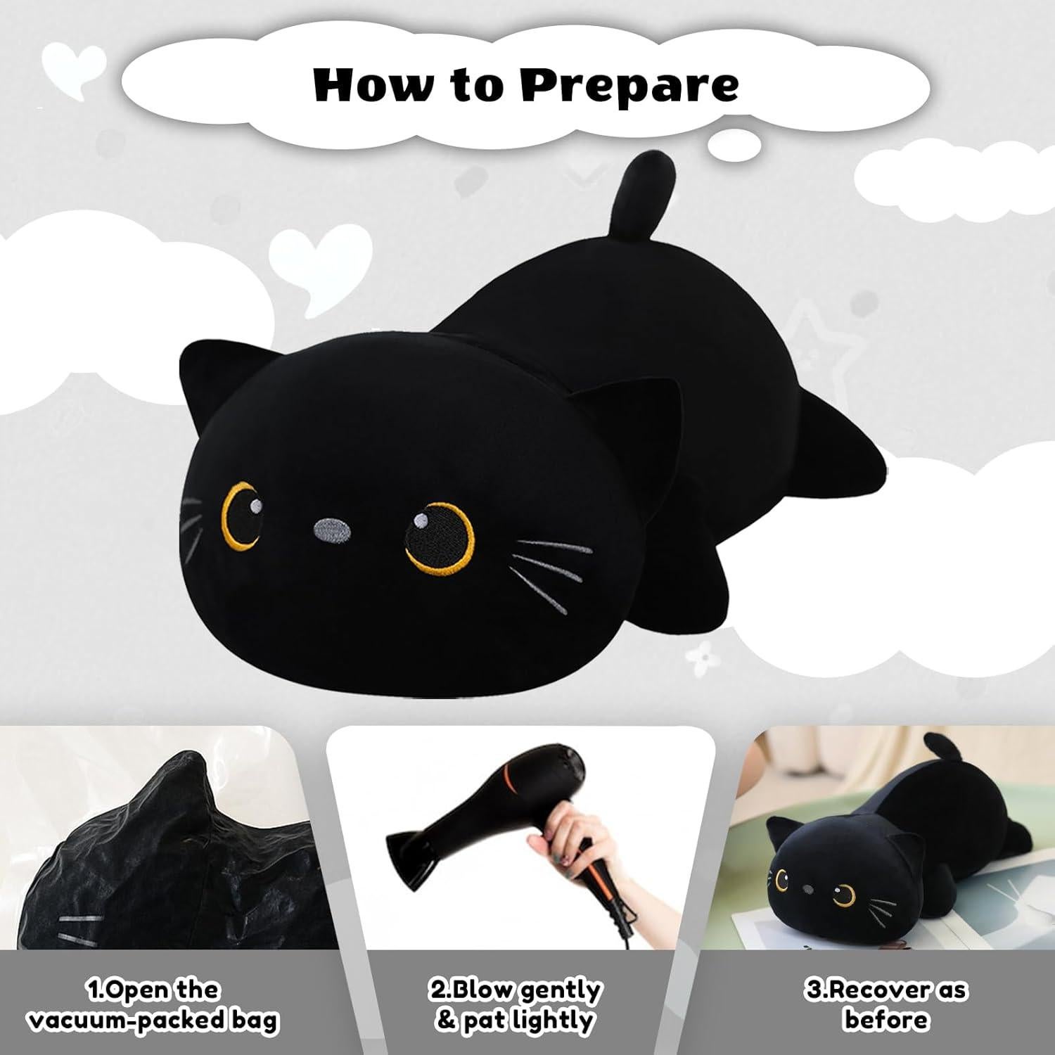 Gato de peluche negro con peso Finebee 25 cm 0.36 kg