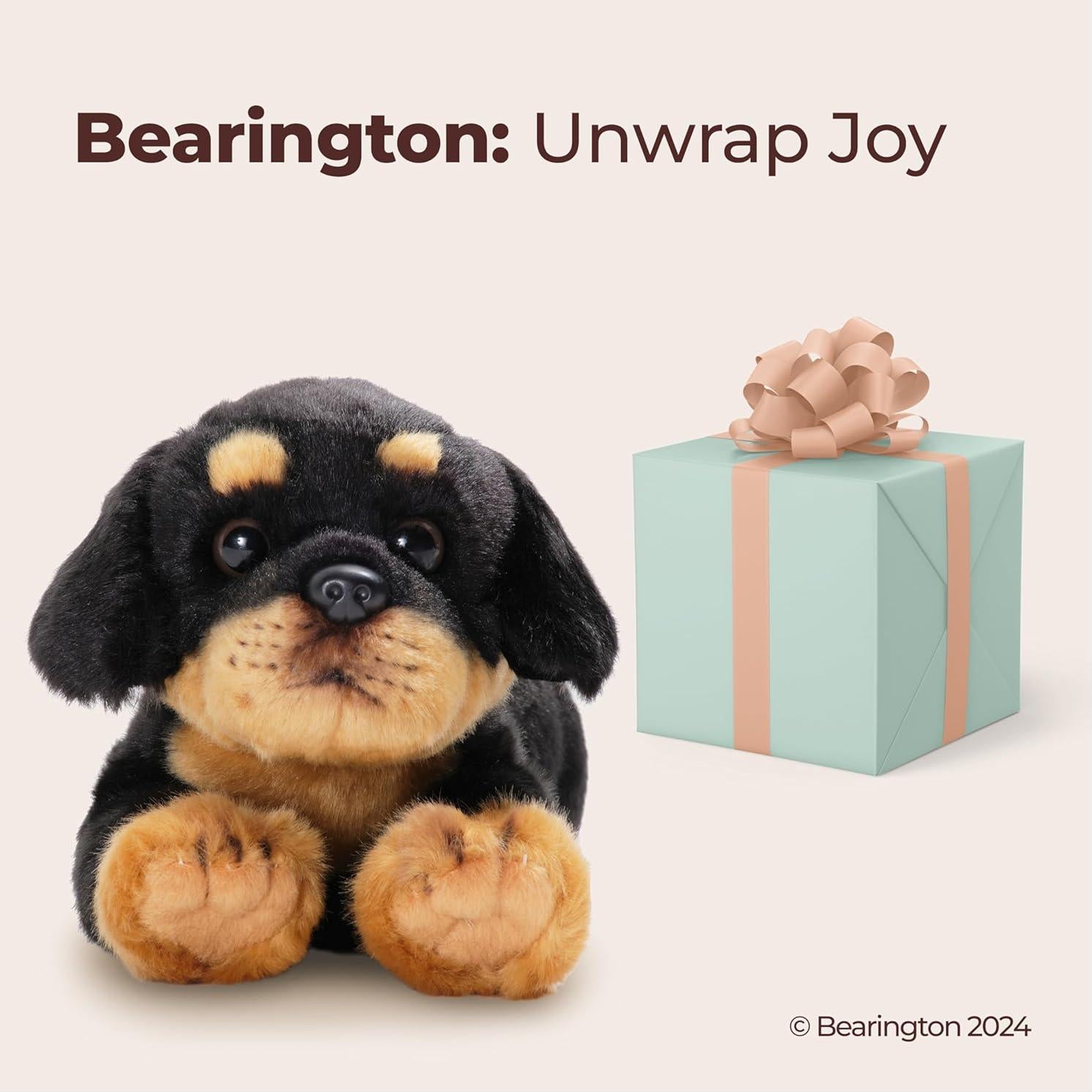 Peluche Rottweiler Bearington Gunner 38 cm Suave y Realista