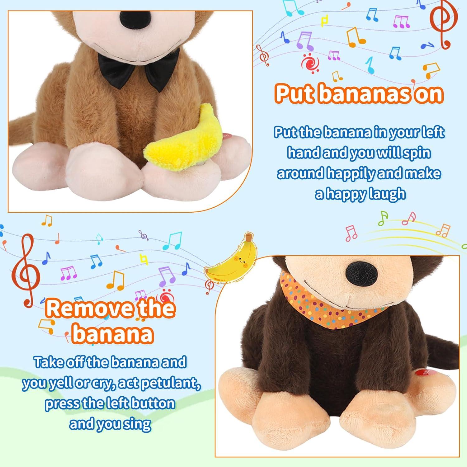 Mono de Peluche Musical Interactivo 30 cm Marrón - Zhong Le Toys