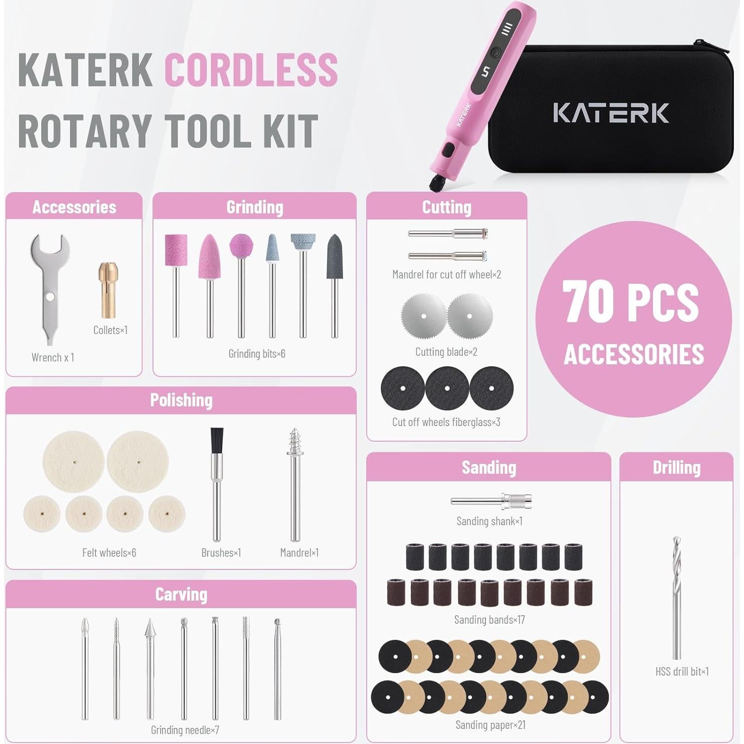 Kit de Herramienta Rotativa Inalámbrica Katerk 3.7V 70 Accesorios