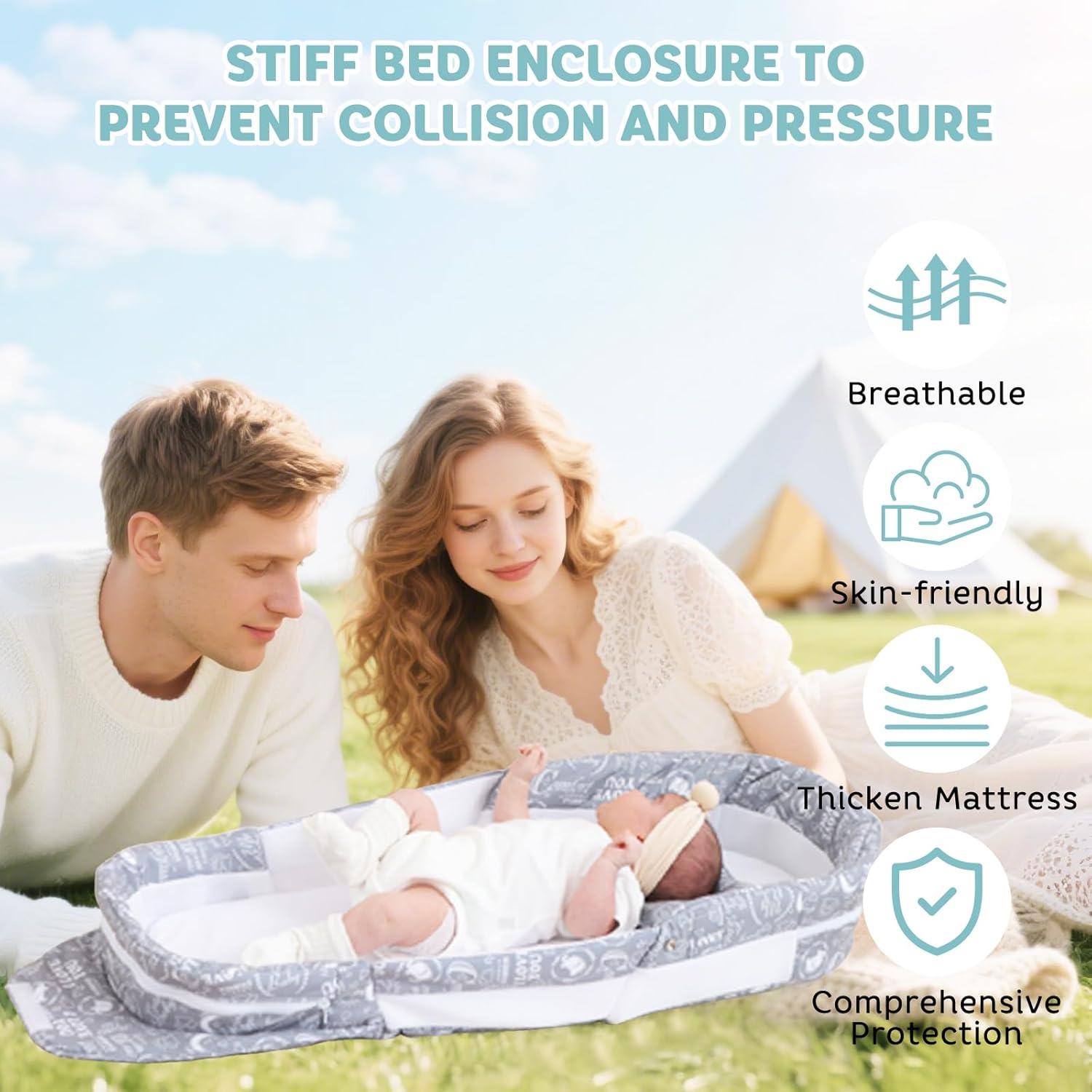 Cuna Portátil para Bebés Greenecocs Gris 2 en 1 con Mosquitera