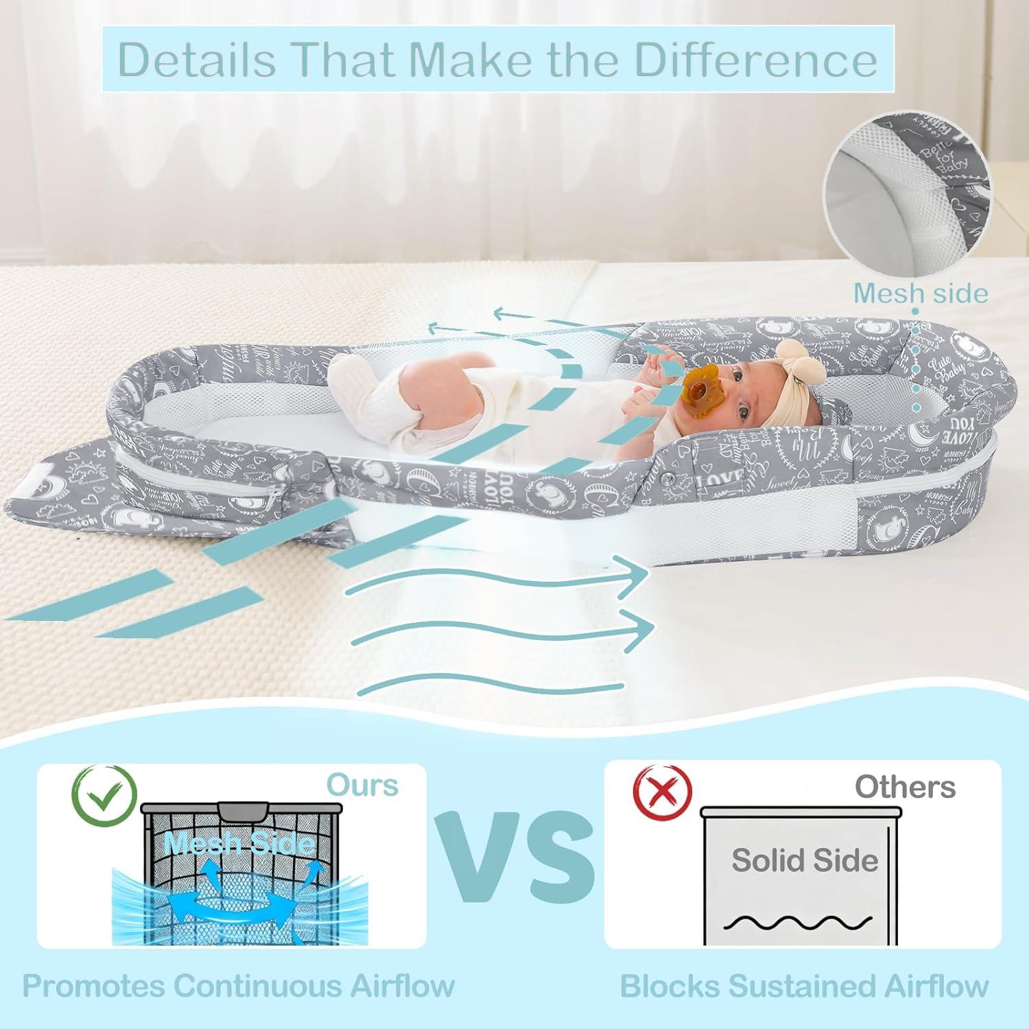 Cuna Portátil para Bebés Greenecocs Gris 2 en 1 con Mosquitera