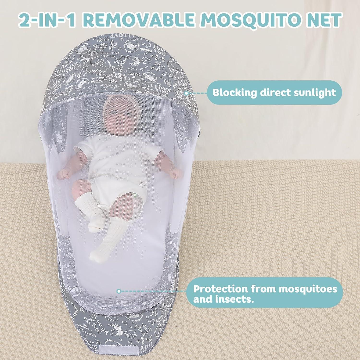 Cuna Portátil para Bebés Greenecocs Gris 2 en 1 con Mosquitera