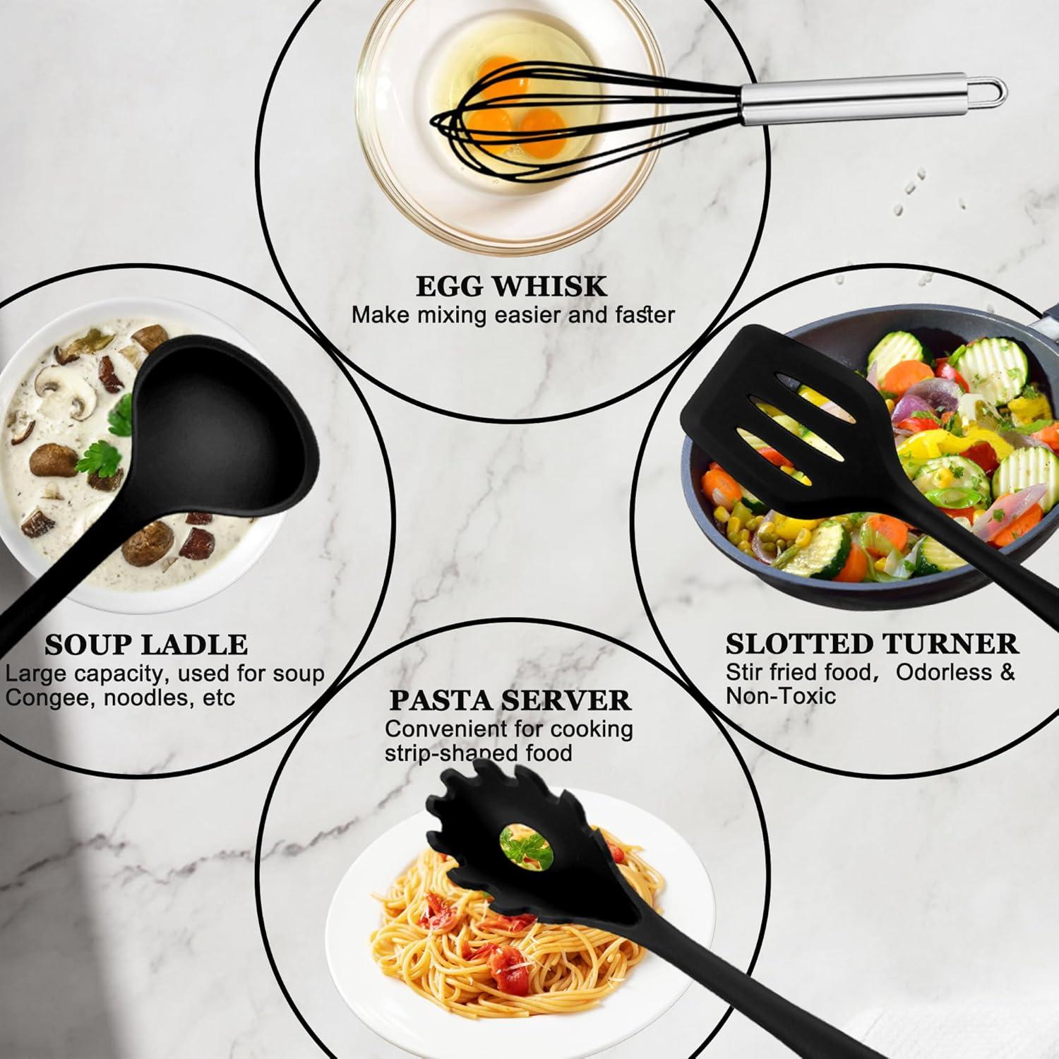 Set de Utensilios de Cocina de Silicona E-far 10 Piezas Negro