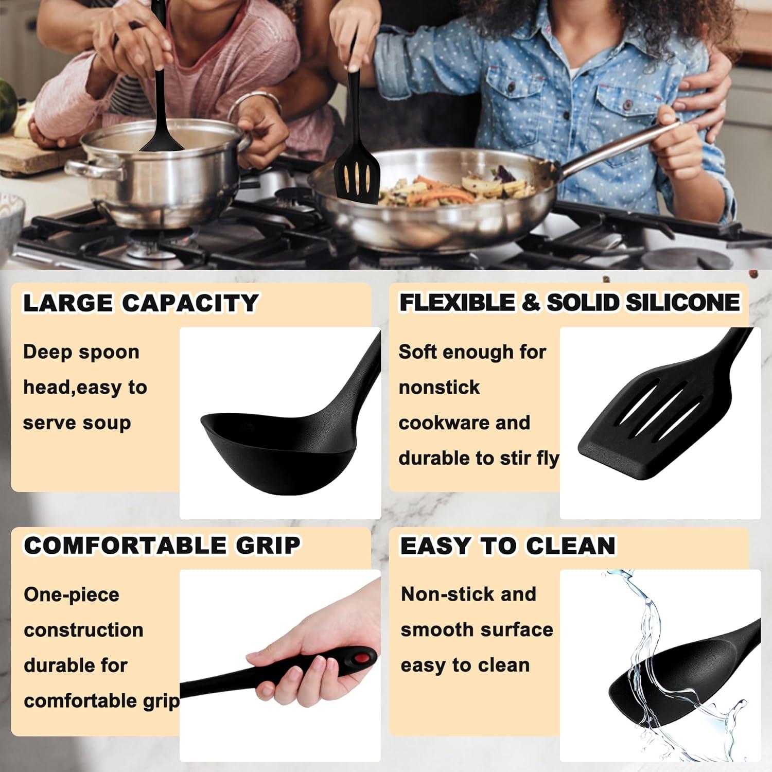 Set de Utensilios de Cocina de Silicona E-far 10 Piezas Negro