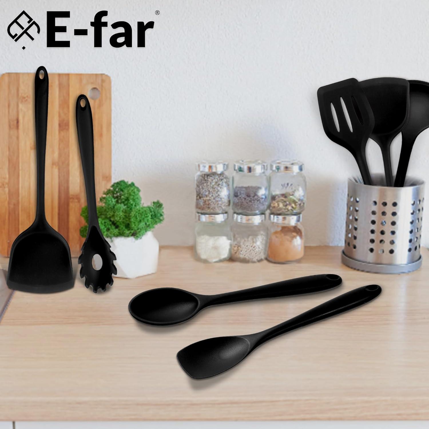 Set de Utensilios de Cocina de Silicona E-far 10 Piezas Negro