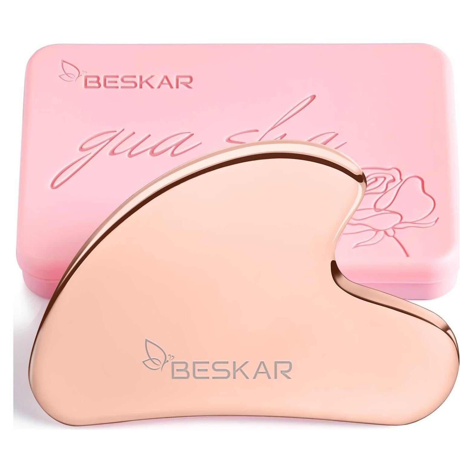 Masajeador Gua Sha Facial BESKAR Acero Inoxidable Rosa 5.5cm