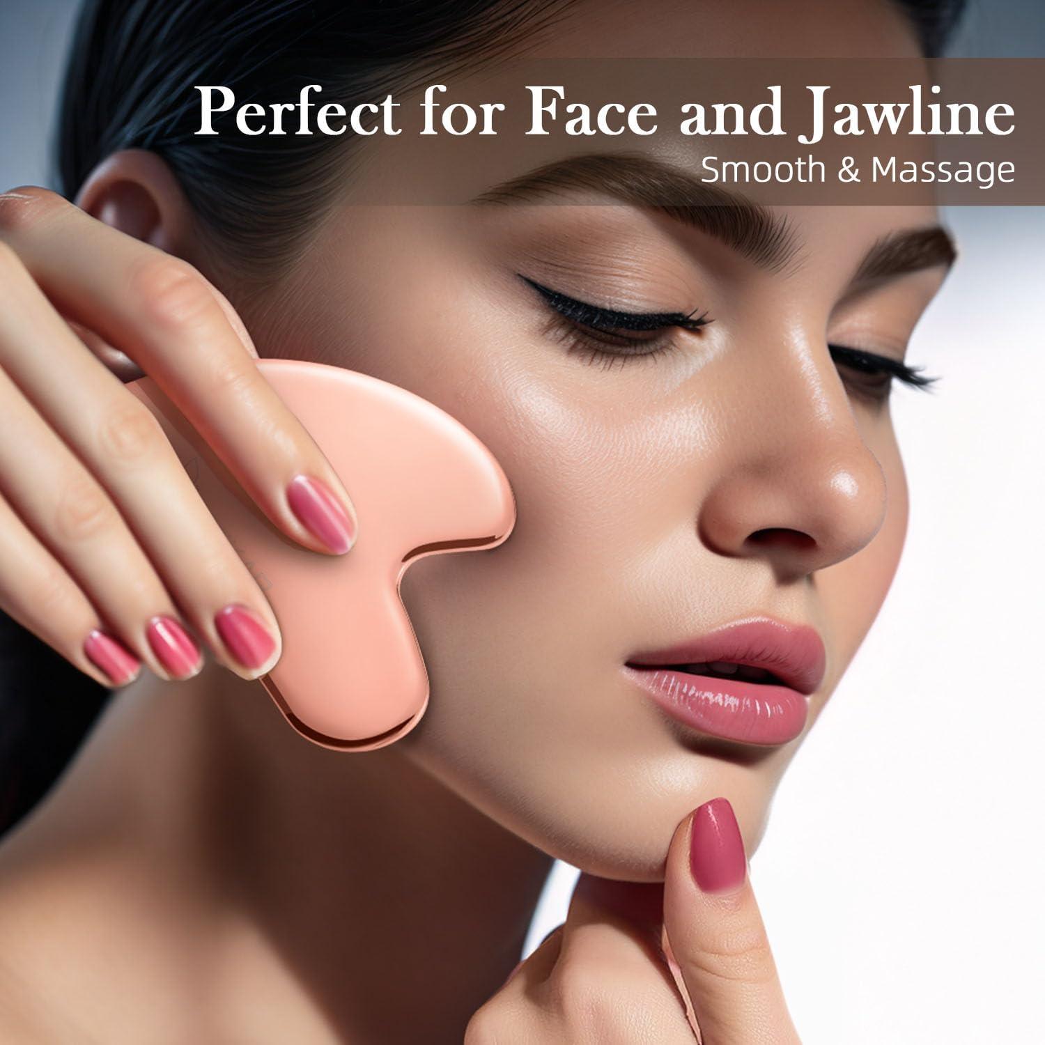 Masajeador Gua Sha Facial BESKAR Acero Inoxidable Rosa 5.5cm