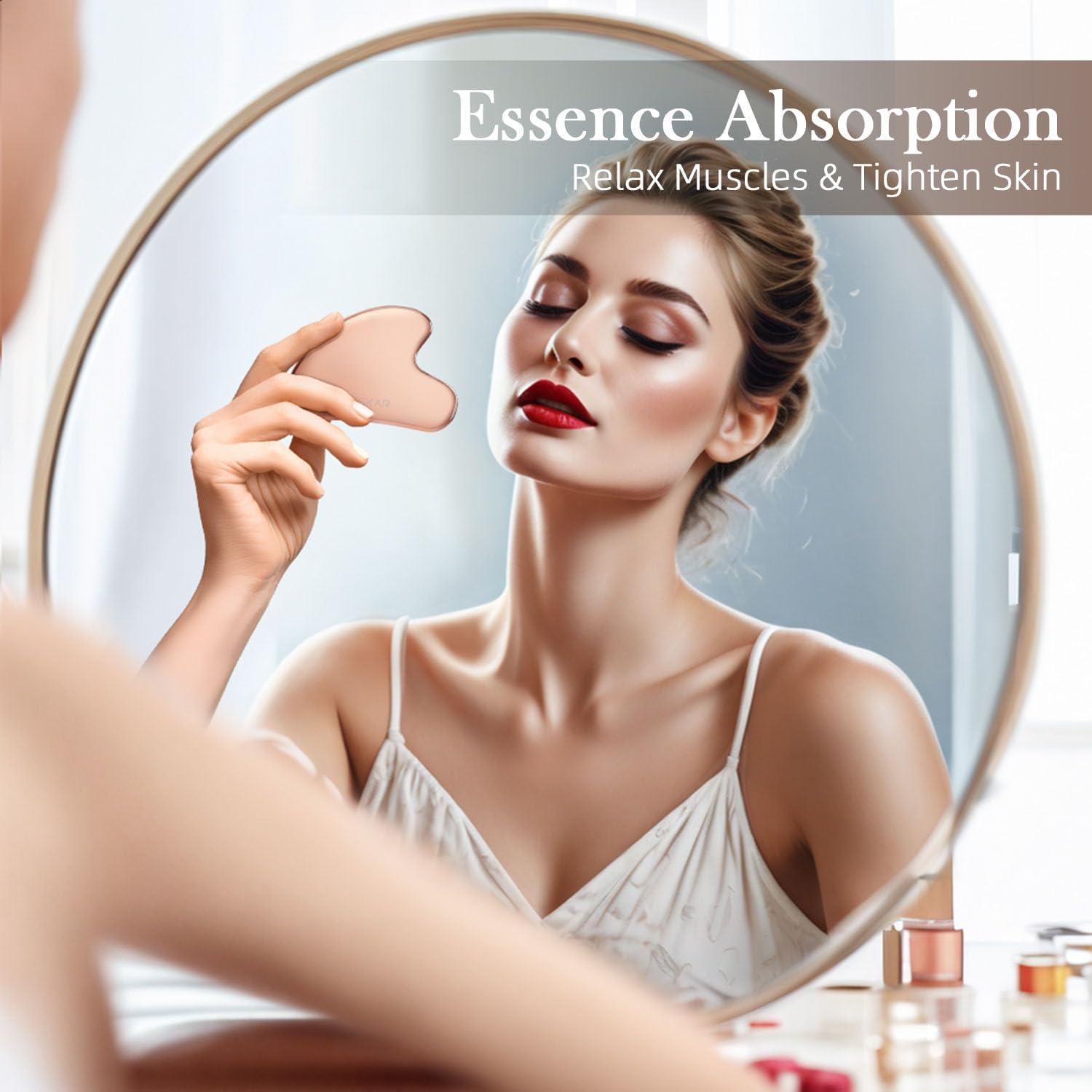 Masajeador Gua Sha Facial BESKAR Acero Inoxidable Rosa 5.5cm