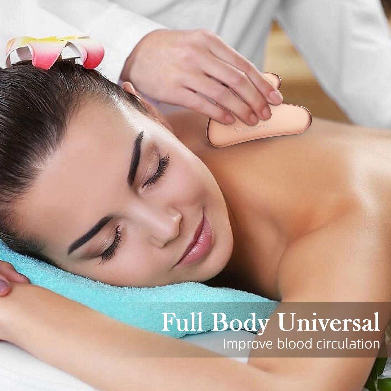 Masajeador Gua Sha Facial BESKAR Acero Inoxidable Rosa 5.5cm