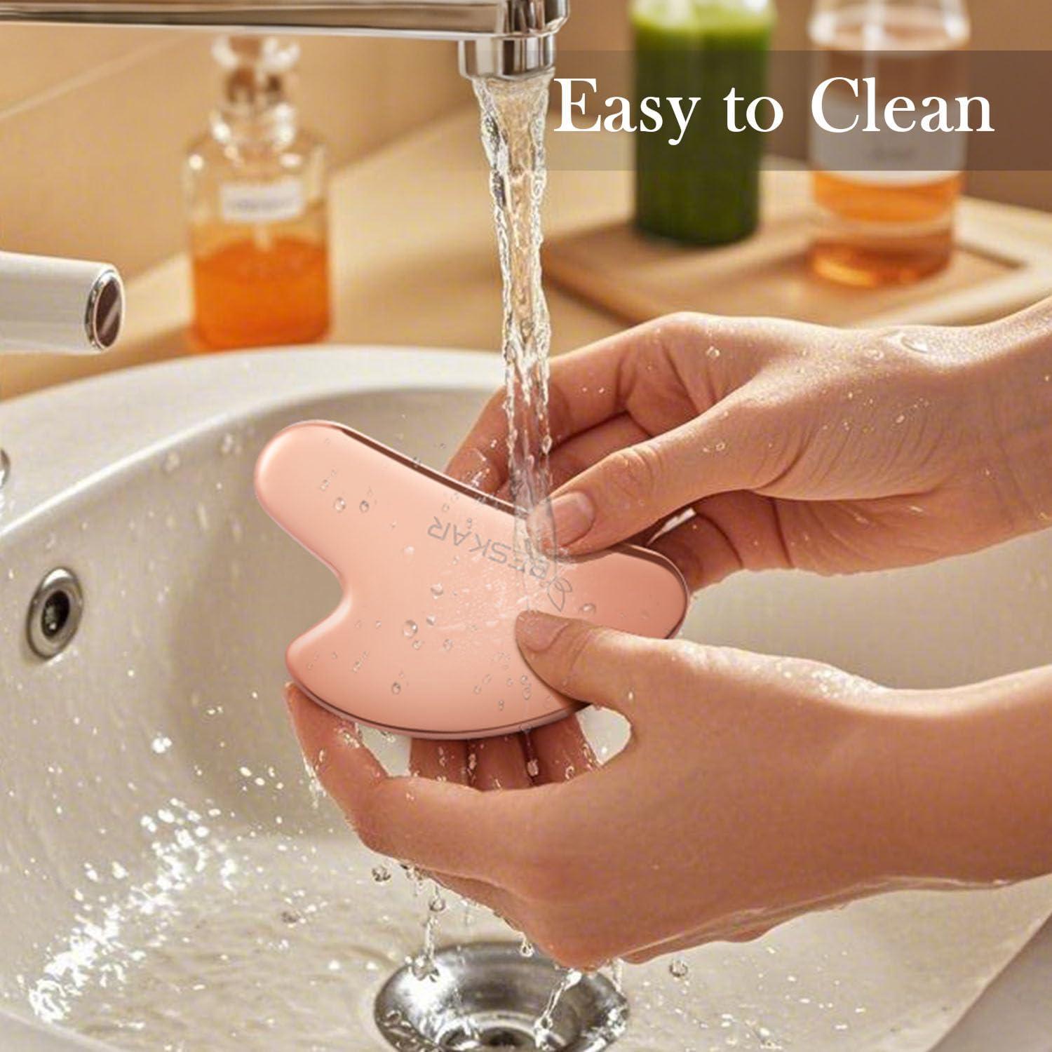 Masajeador Gua Sha Facial BESKAR Acero Inoxidable Rosa 5.5cm