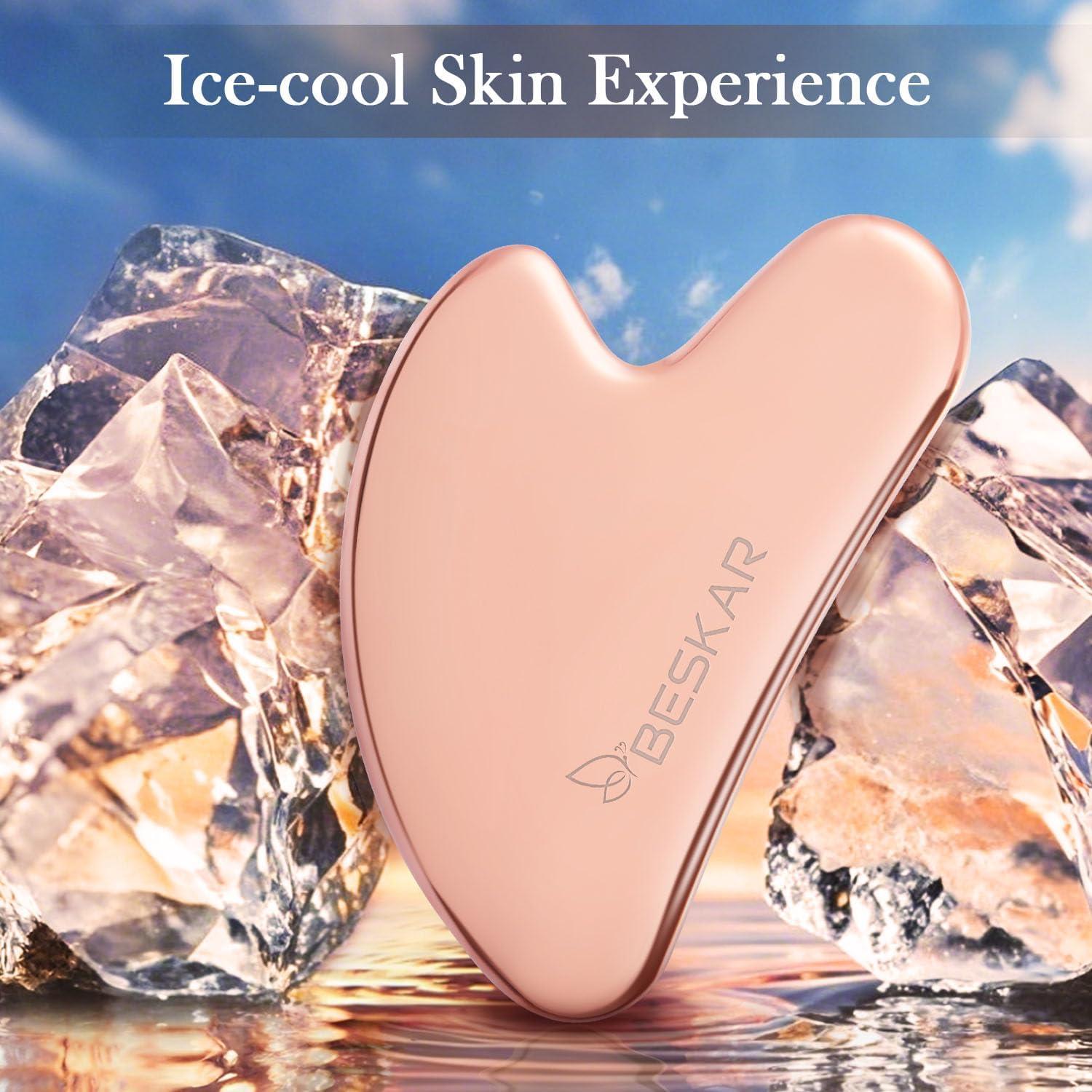 Masajeador Gua Sha Facial BESKAR Acero Inoxidable Rosa 5.5cm