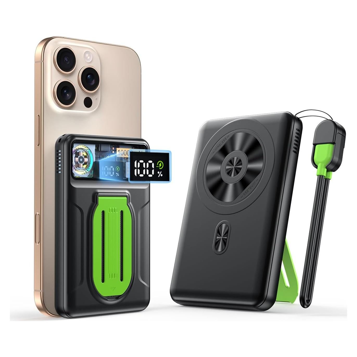 Magnetic Power Bank 10000mAh,Foldable Wireless Portable Charger with Fan Active Cooling System,Fast Charging Battery Pack,Compatible with iPhone 16/15/14/13/12 Pro/Pro Max/Plus/Mini