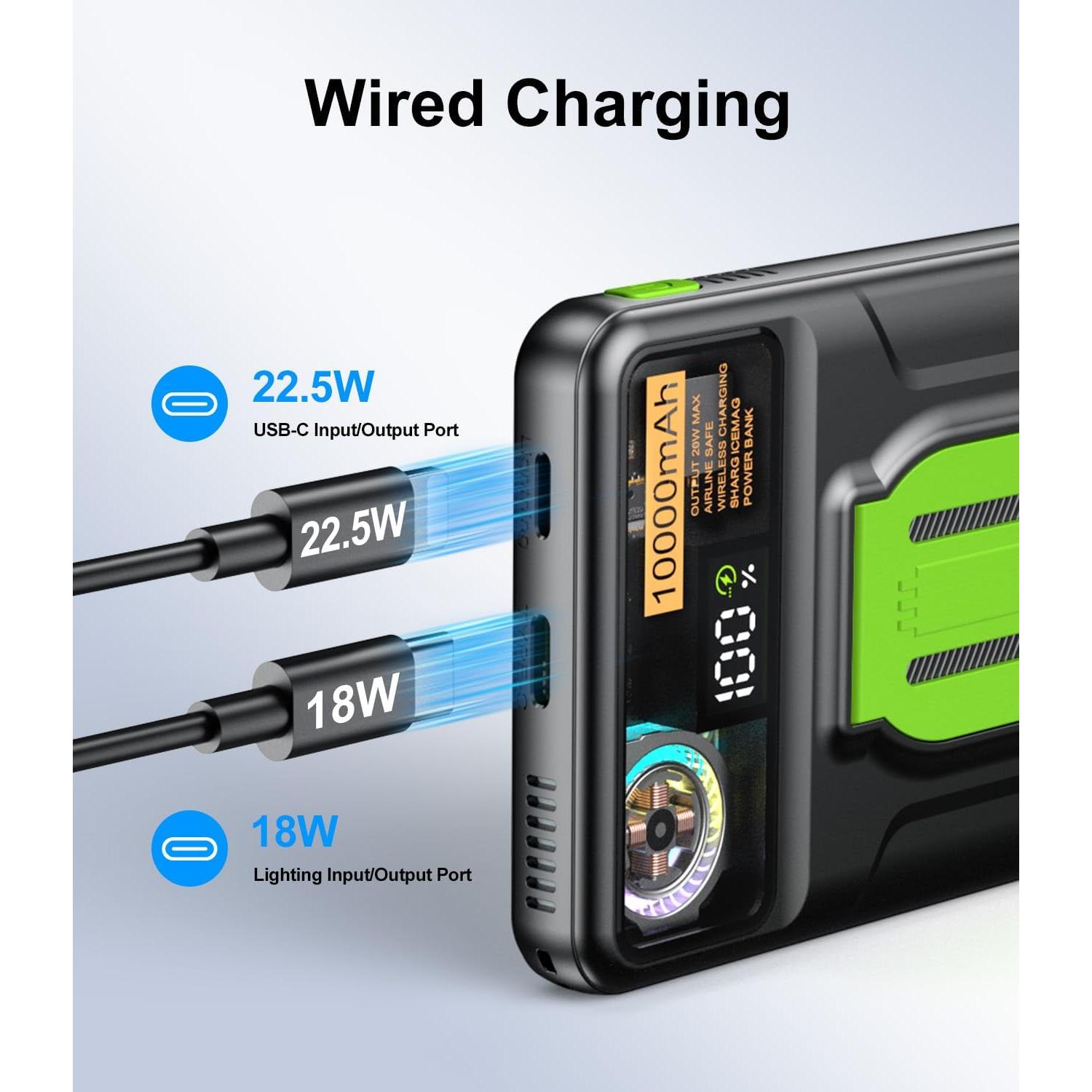 Magnetic Power Bank 10000mAh,Foldable Wireless Portable Charger with Fan Active Cooling System,Fast Charging Battery Pack,Compatible with iPhone 16/15/14/13/12 Pro/Pro Max/Plus/Mini