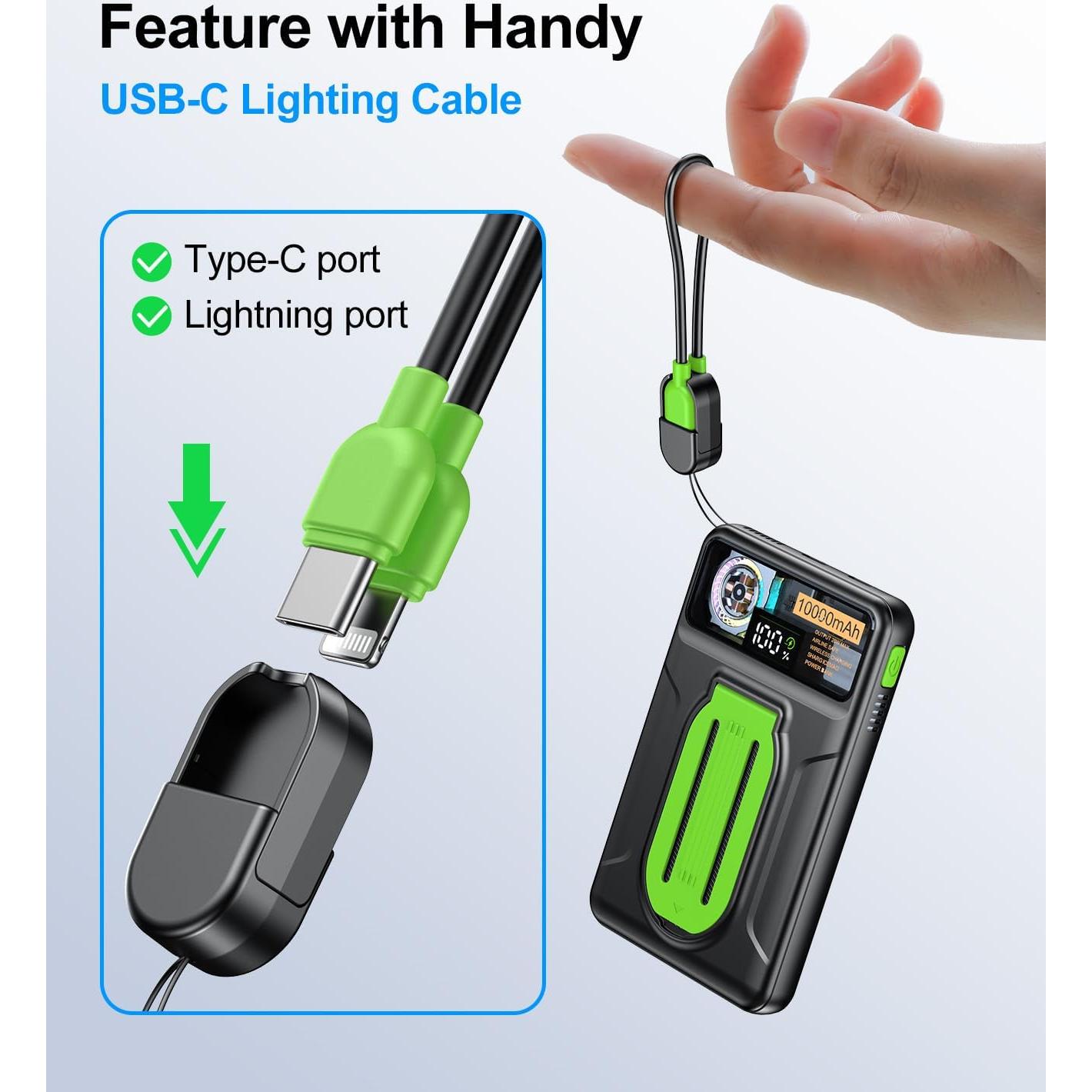 Magnetic Power Bank 10000mAh,Foldable Wireless Portable Charger with Fan Active Cooling System,Fast Charging Battery Pack,Compatible with iPhone 16/15/14/13/12 Pro/Pro Max/Plus/Mini