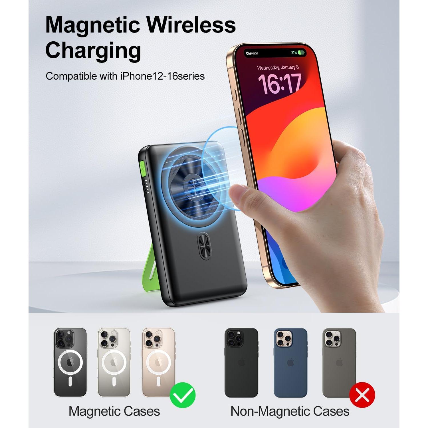 Magnetic Power Bank 10000mAh,Foldable Wireless Portable Charger with Fan Active Cooling System,Fast Charging Battery Pack,Compatible with iPhone 16/15/14/13/12 Pro/Pro Max/Plus/Mini