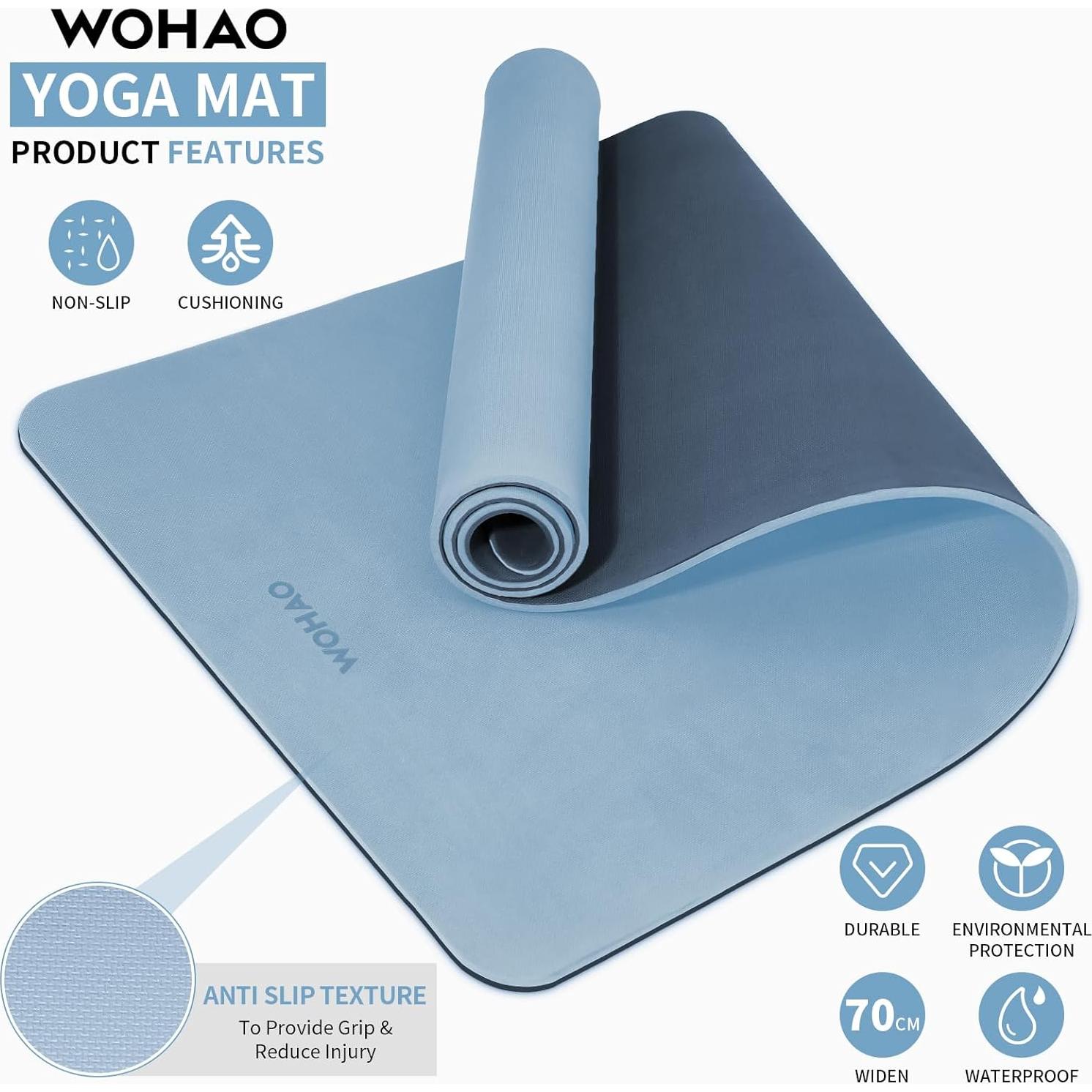 Alfombrilla de Yoga Extra Gruesa 8mm Wohao 182.88x71.12cm Antideslizante