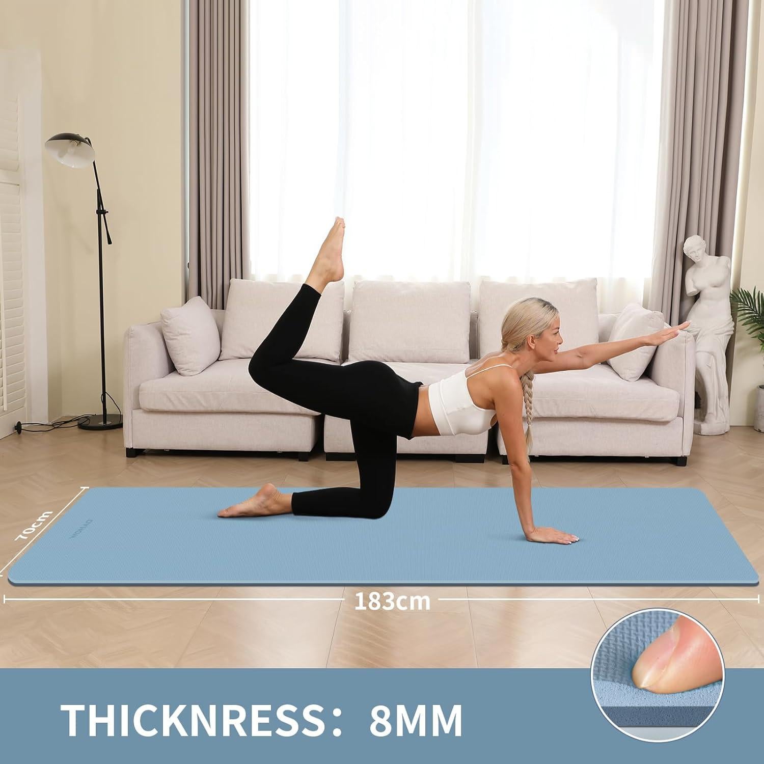Alfombrilla de Yoga Extra Gruesa 8mm Wohao 182.88x71.12cm Antideslizante