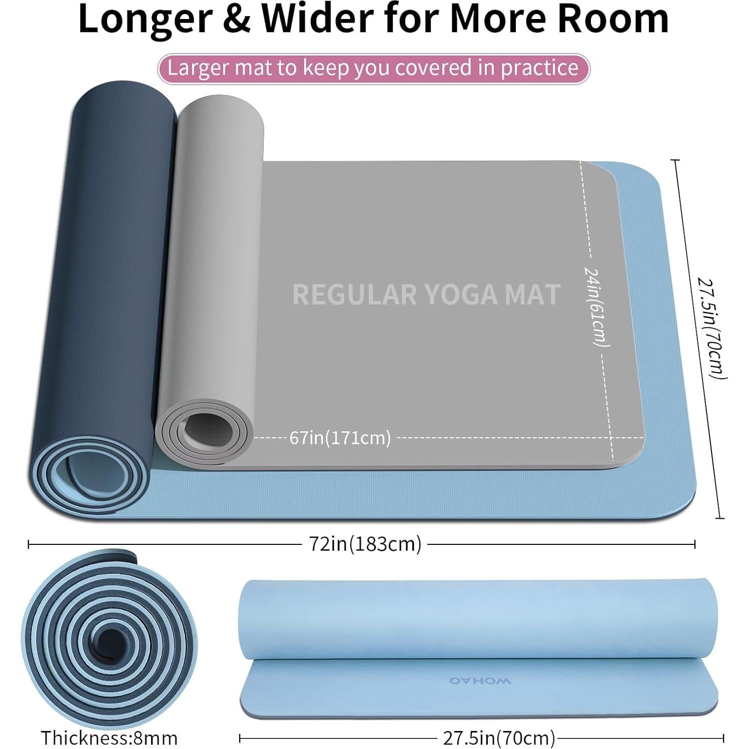 Alfombrilla de Yoga Extra Gruesa 8mm Wohao 182.88x71.12cm Antideslizante