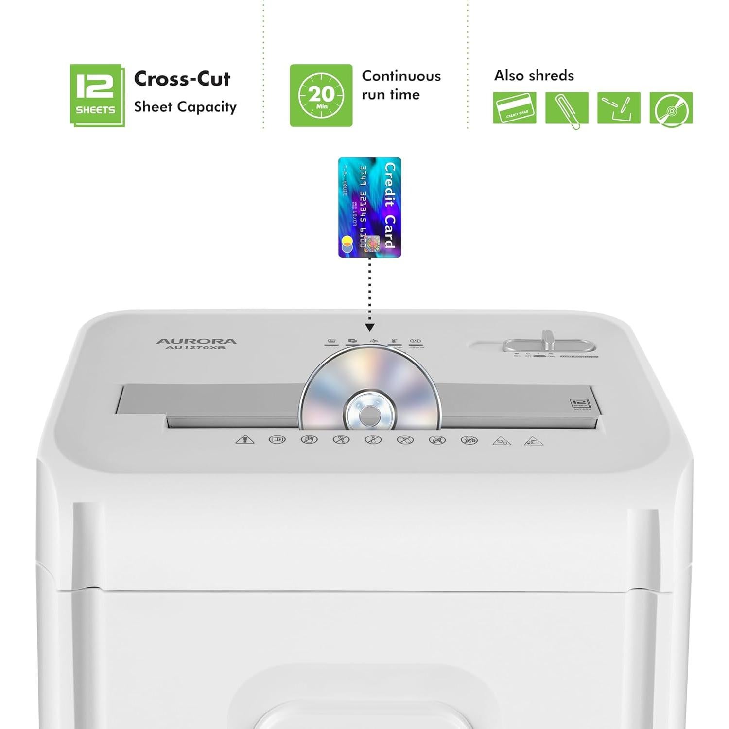 Destructora de Papel Aurora AU1270XB 12 Hojas P-4 Corte Cruzado