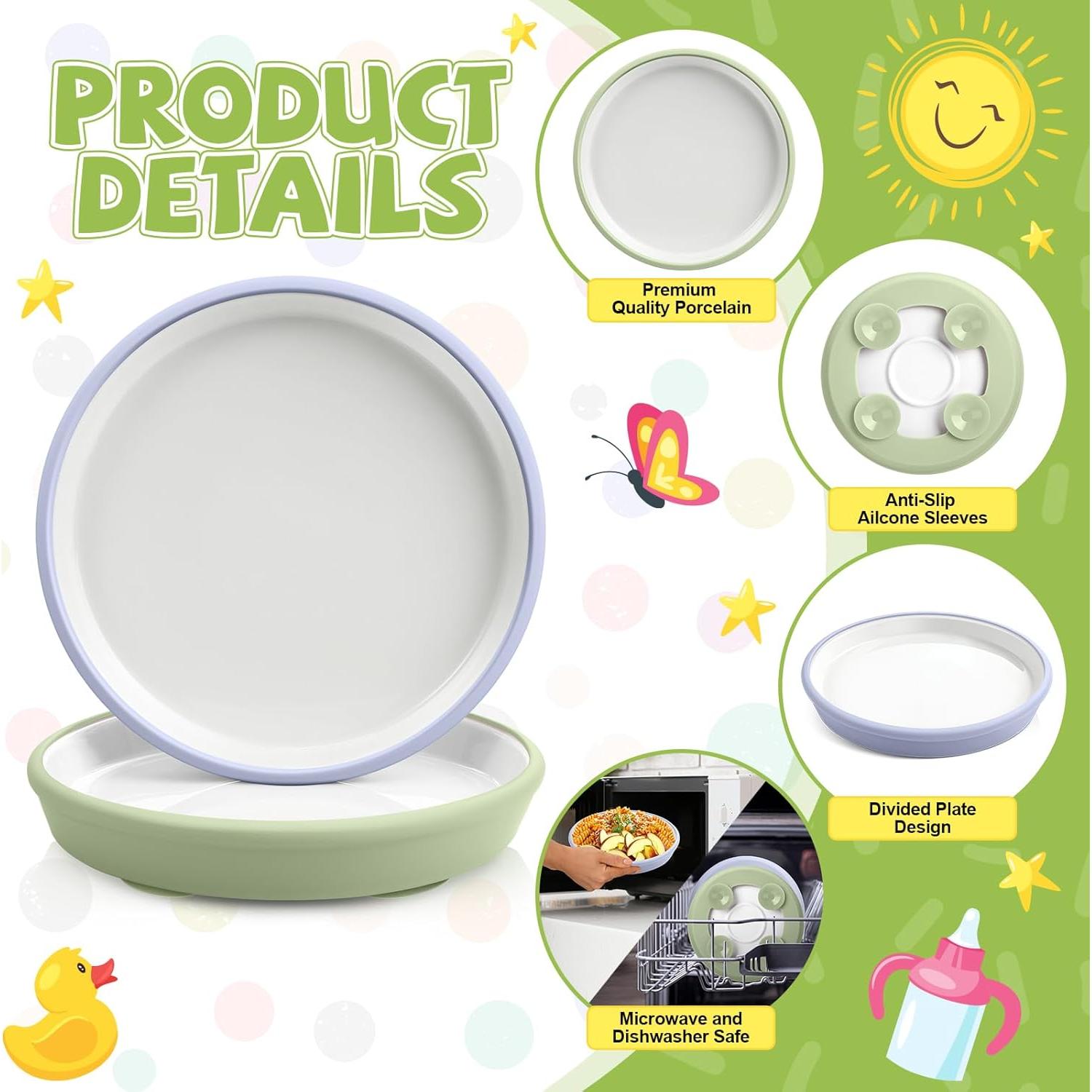 Platos de Porcelana para Niños Domensi con Succión Silicona 20.3cm