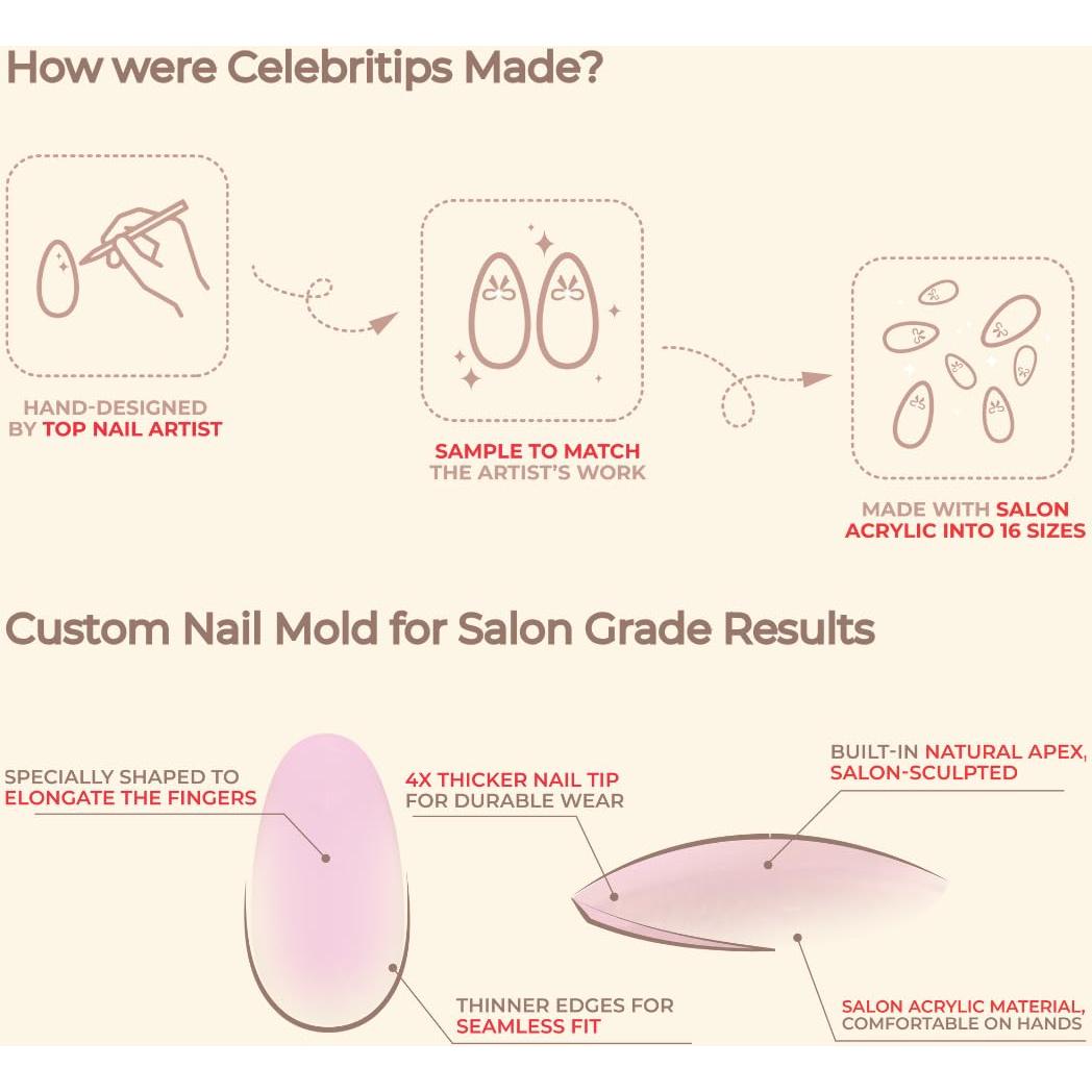 Uñas Press-Ons Celebritips Angelface Almendras Cortas 32 Uñas