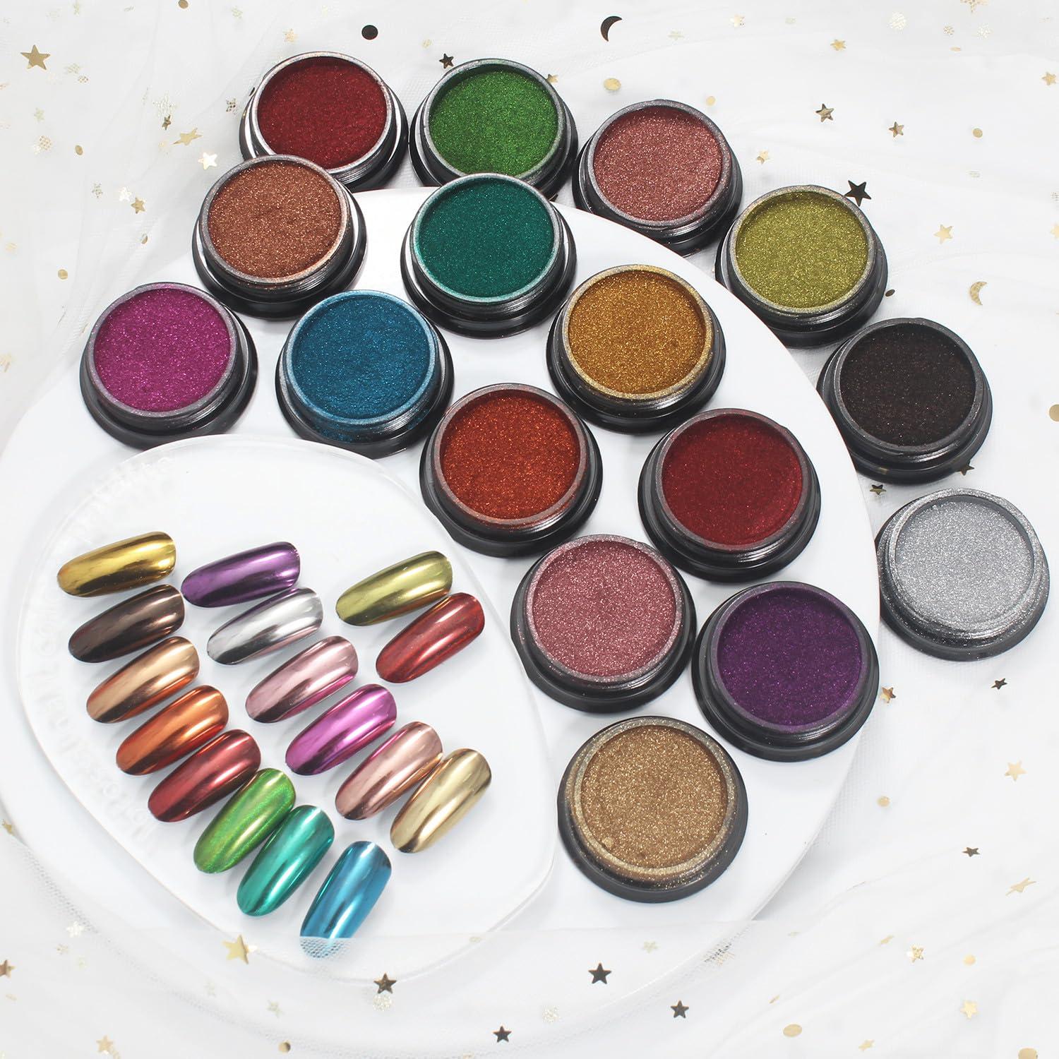 Kit de Polvo Cromado para Uñas Artdone 16 Colores Efecto Espejo