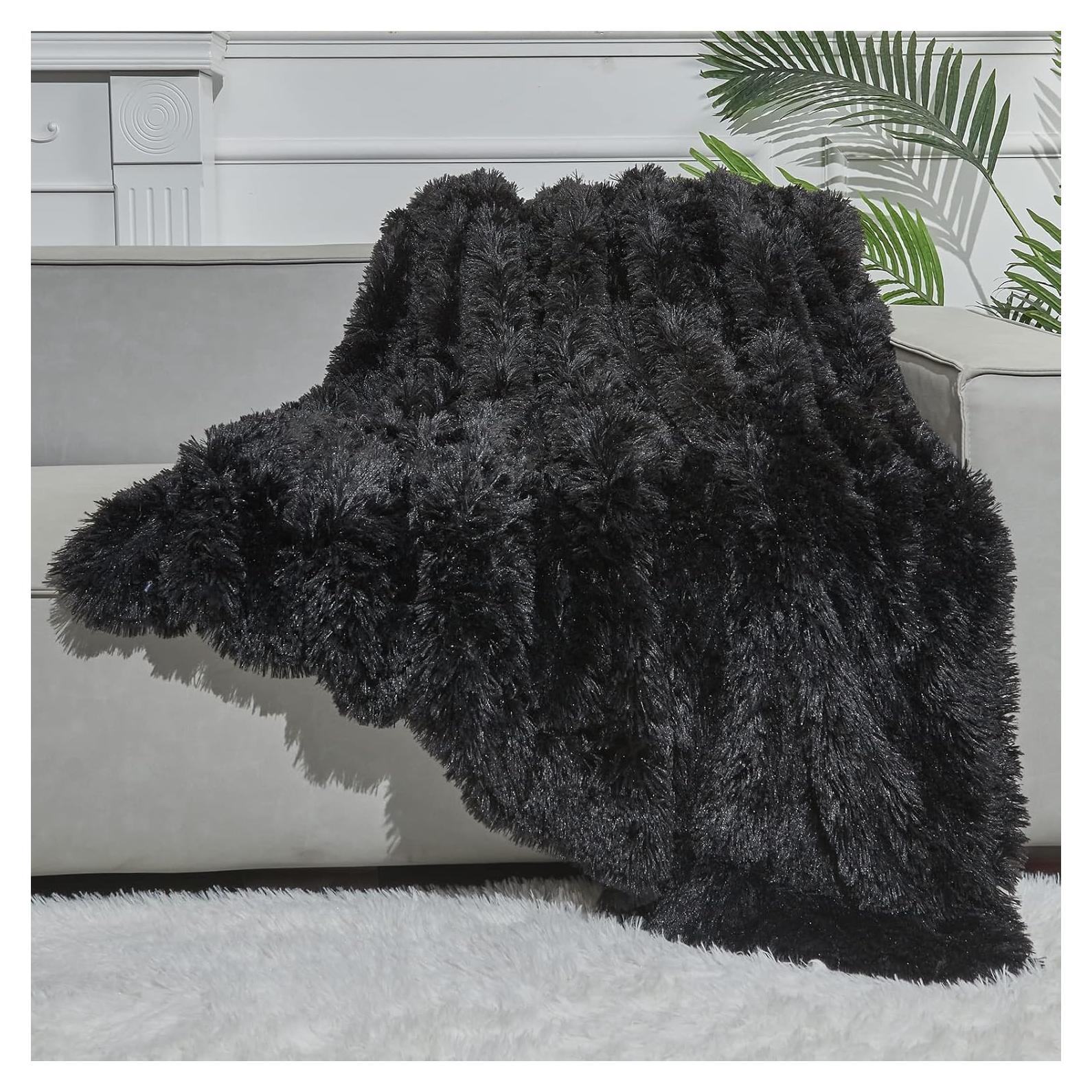 Manta de Piel Sintética GONAAP Negra 127x152 cm Suave y Acogedora