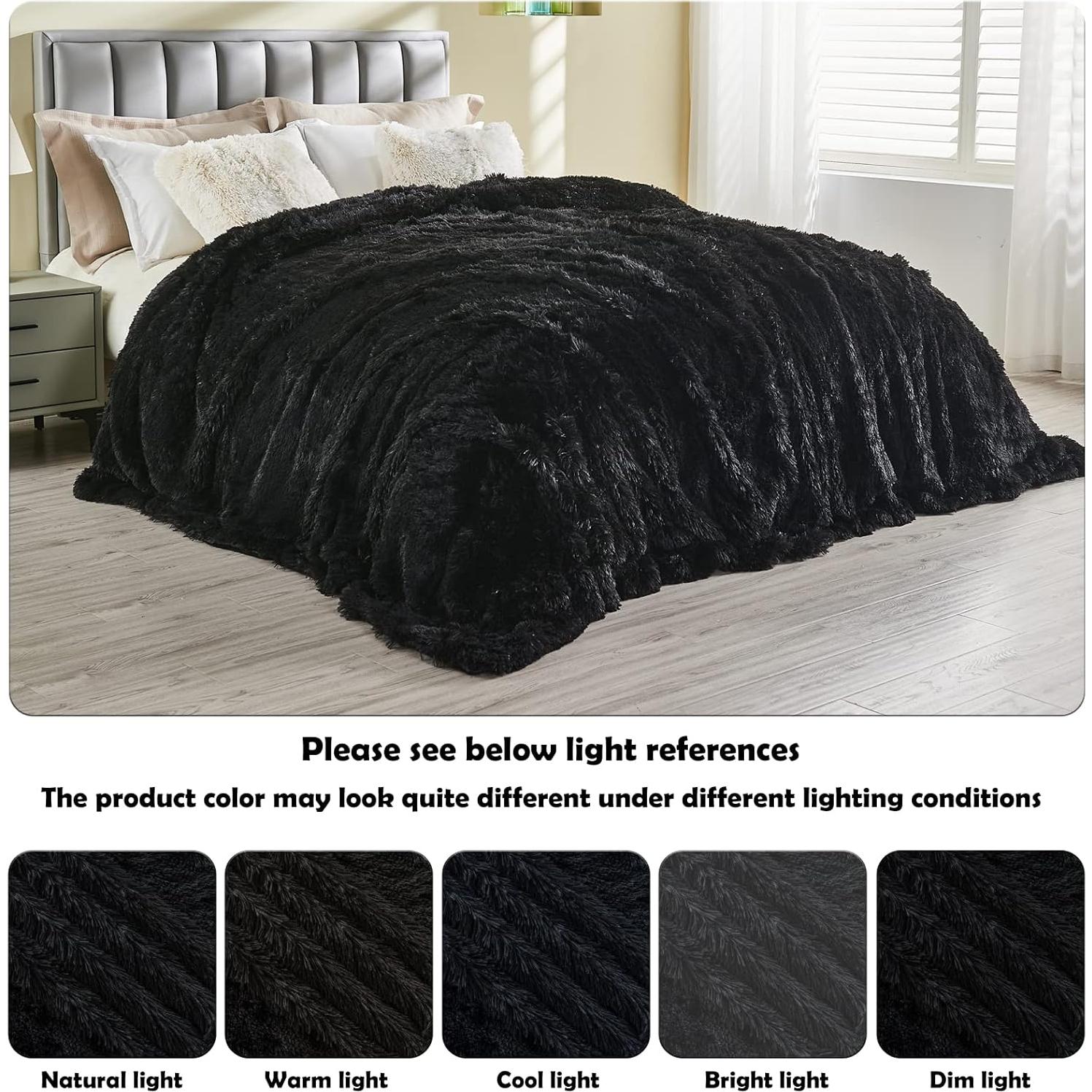 Manta de Piel Sintética GONAAP Negra 127x152 cm Suave y Acogedora