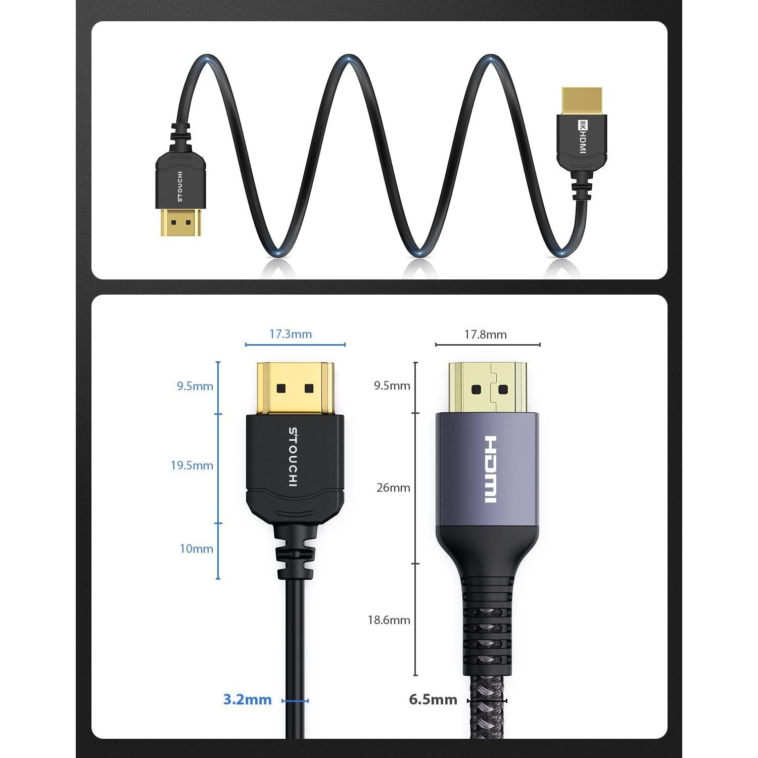 Cable HDMI 8K Ultra Delgado Stouchi 1m Certificado 48Gbps