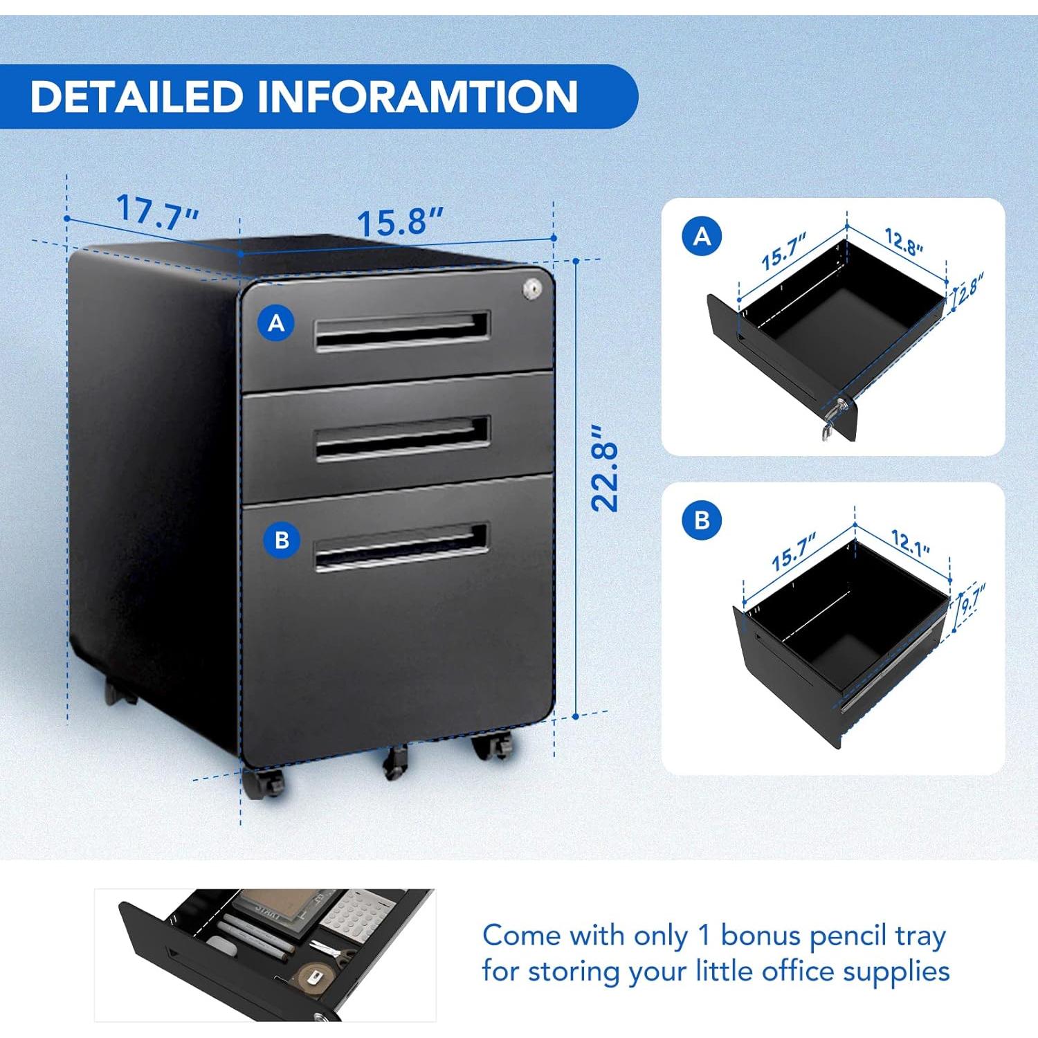 Gabinete Móvil de Archivos FLEXISPOT 3 Cajones Negro