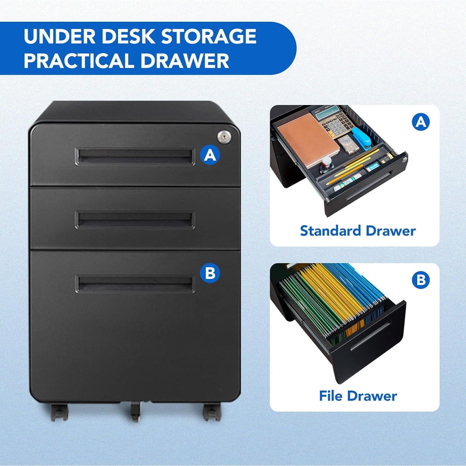 Gabinete Móvil de Archivos FLEXISPOT 3 Cajones Negro