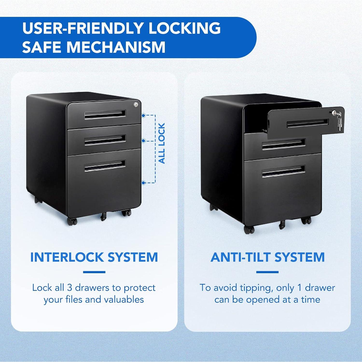 Gabinete Móvil de Archivos FLEXISPOT 3 Cajones Negro