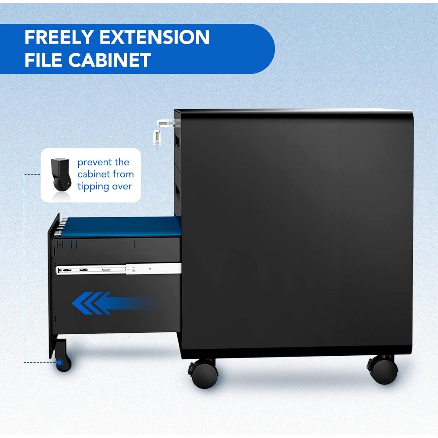 Gabinete Móvil de Archivos FLEXISPOT 3 Cajones Negro