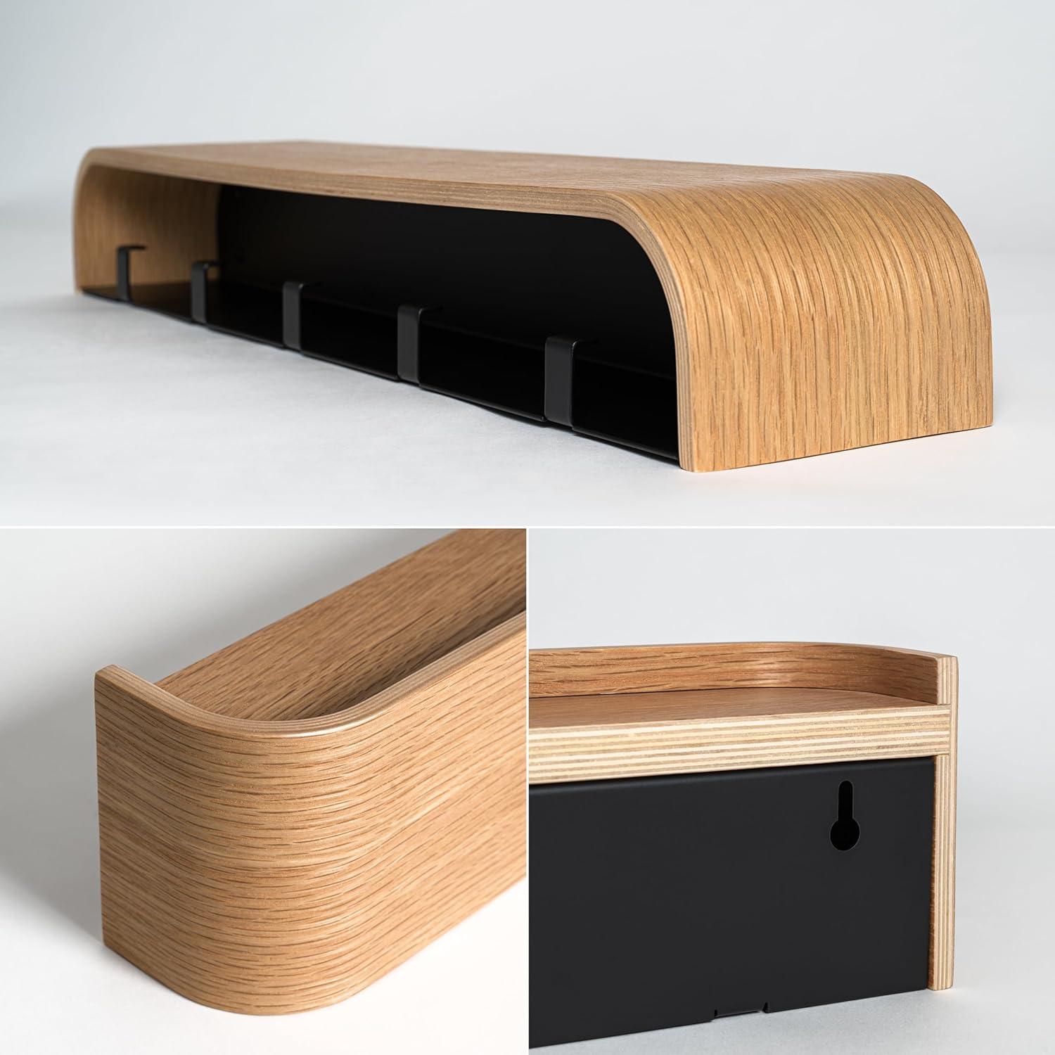 Perchero de pared Kazai Toke 5 ganchos acero y madera roble