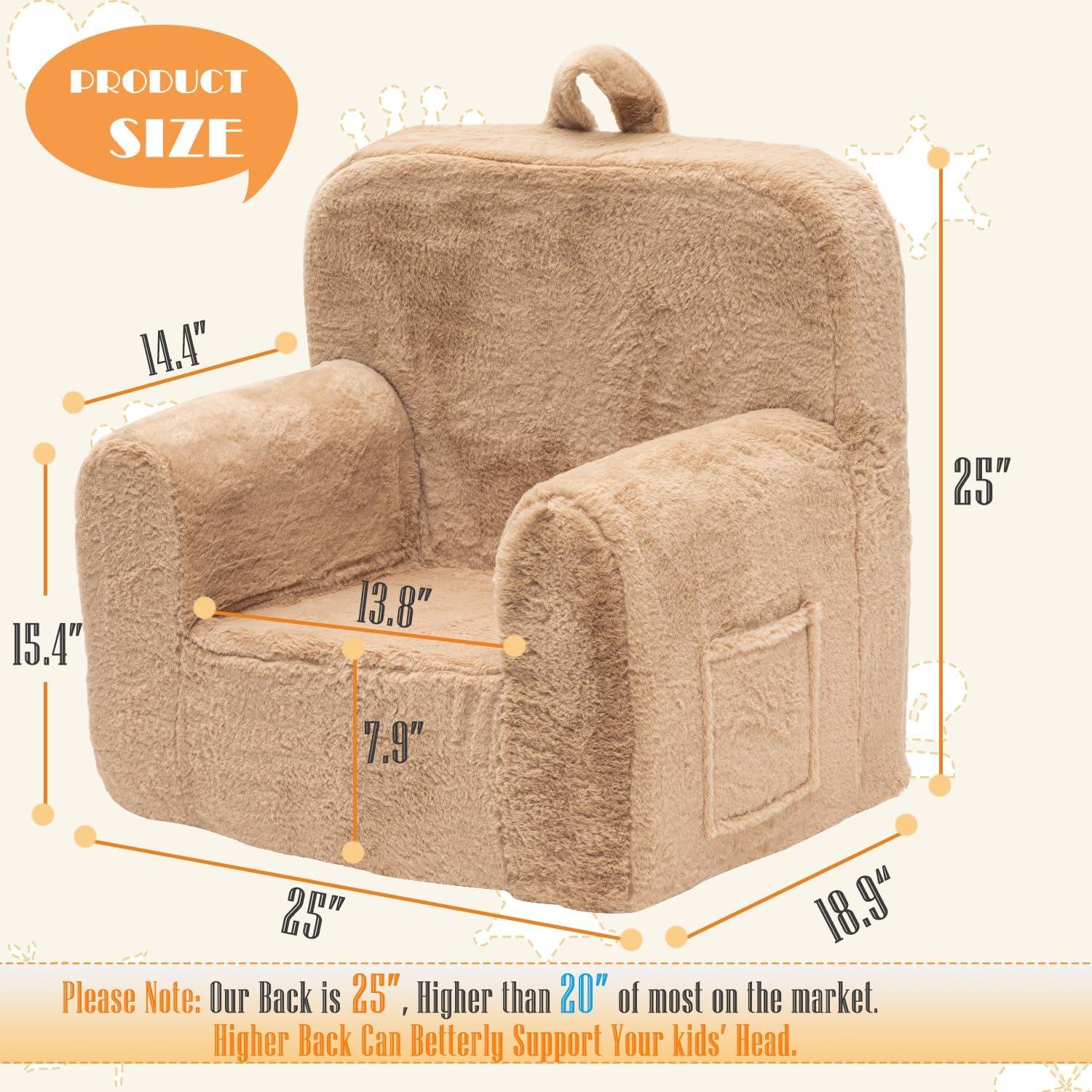 Sillón Infantil de Peluche SUFUS Camello con Respaldo Alto 63.5 cm