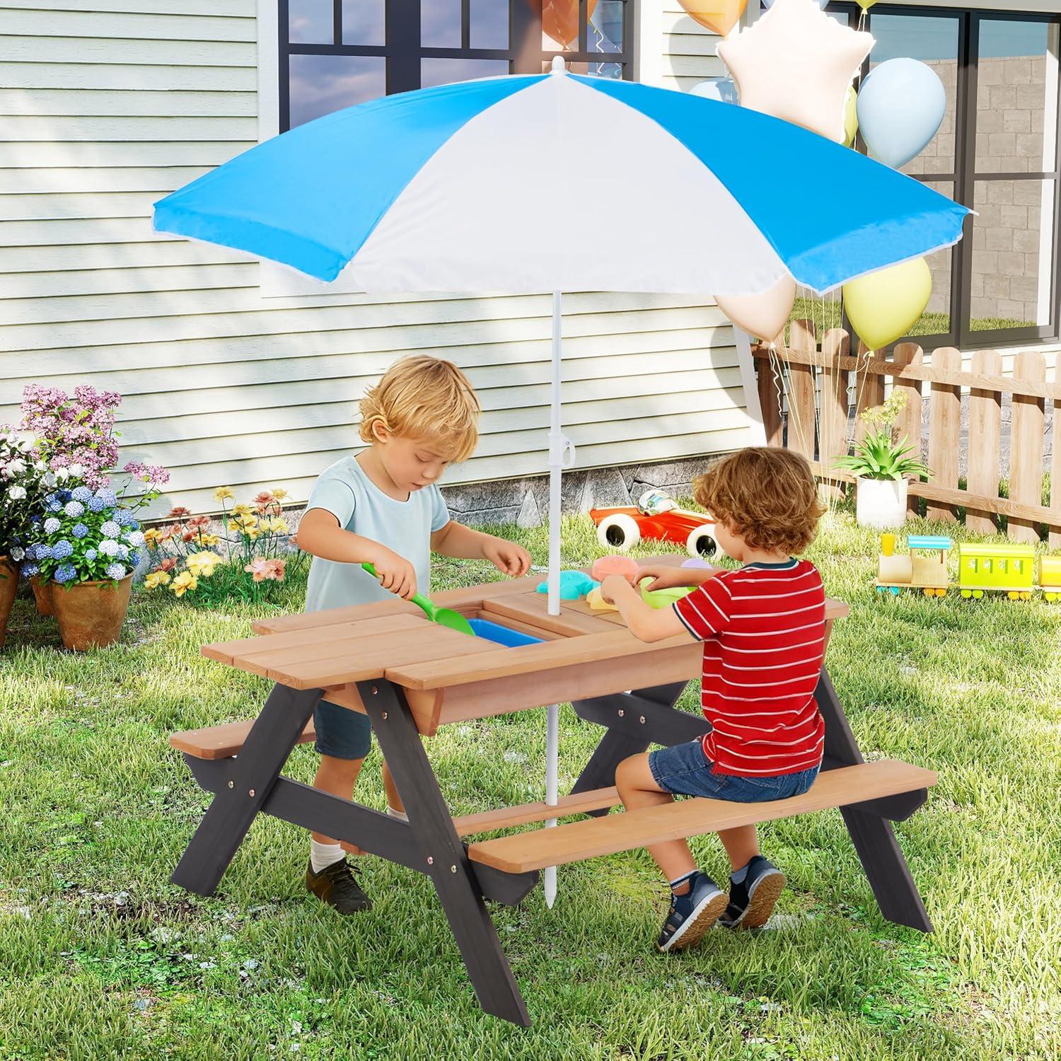 Mesa de Picnic para Niños Mederra 3 en 1 con Sombrilla