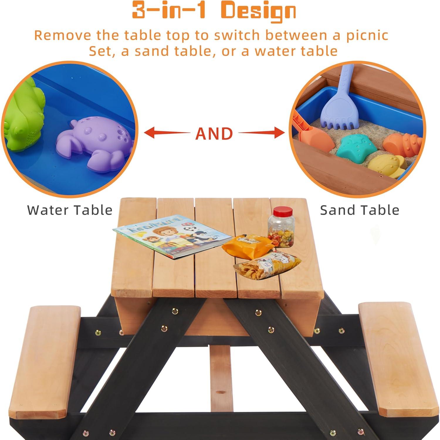Mesa de Picnic para Niños Mederra 3 en 1 con Sombrilla