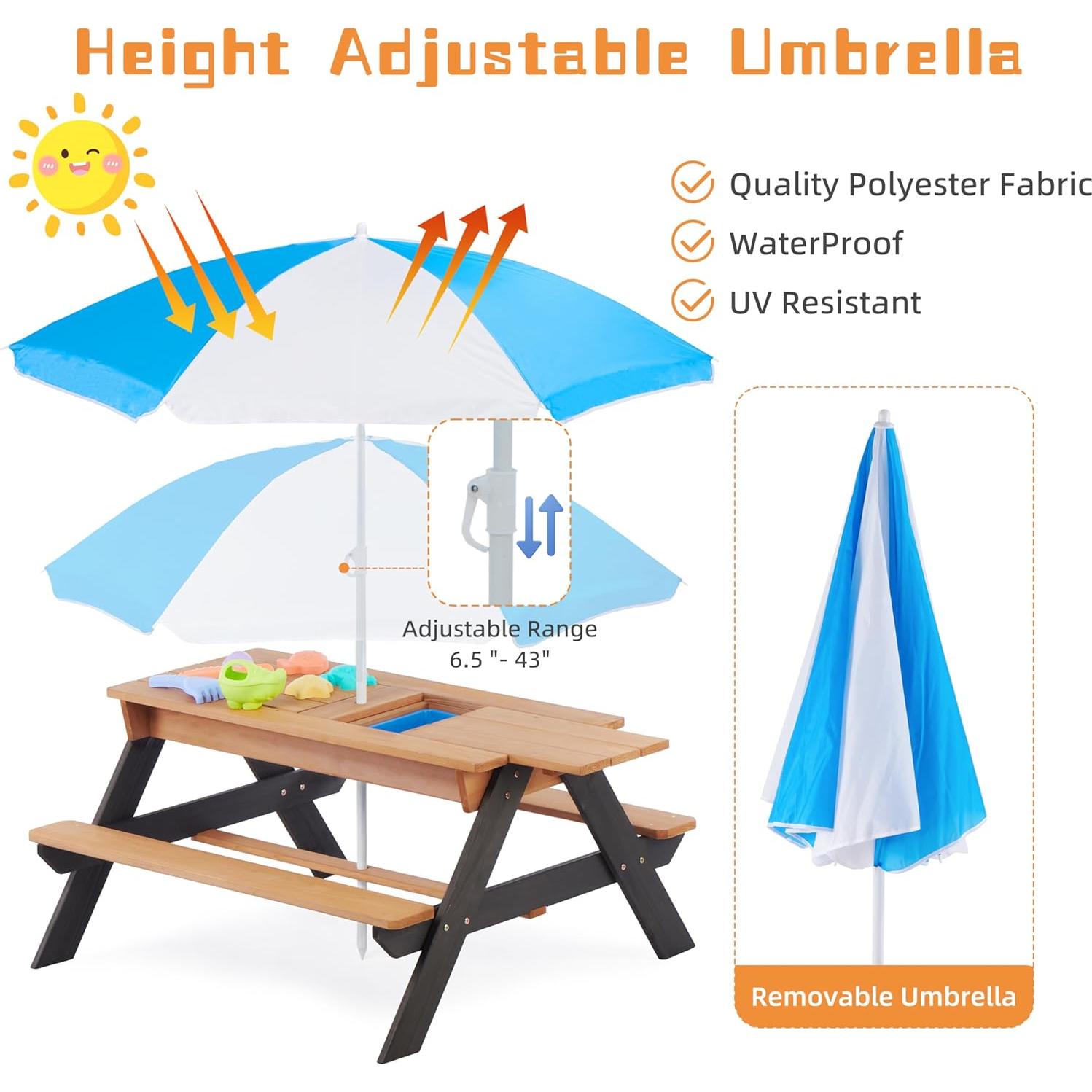 Mesa de Picnic para Niños Mederra 3 en 1 con Sombrilla