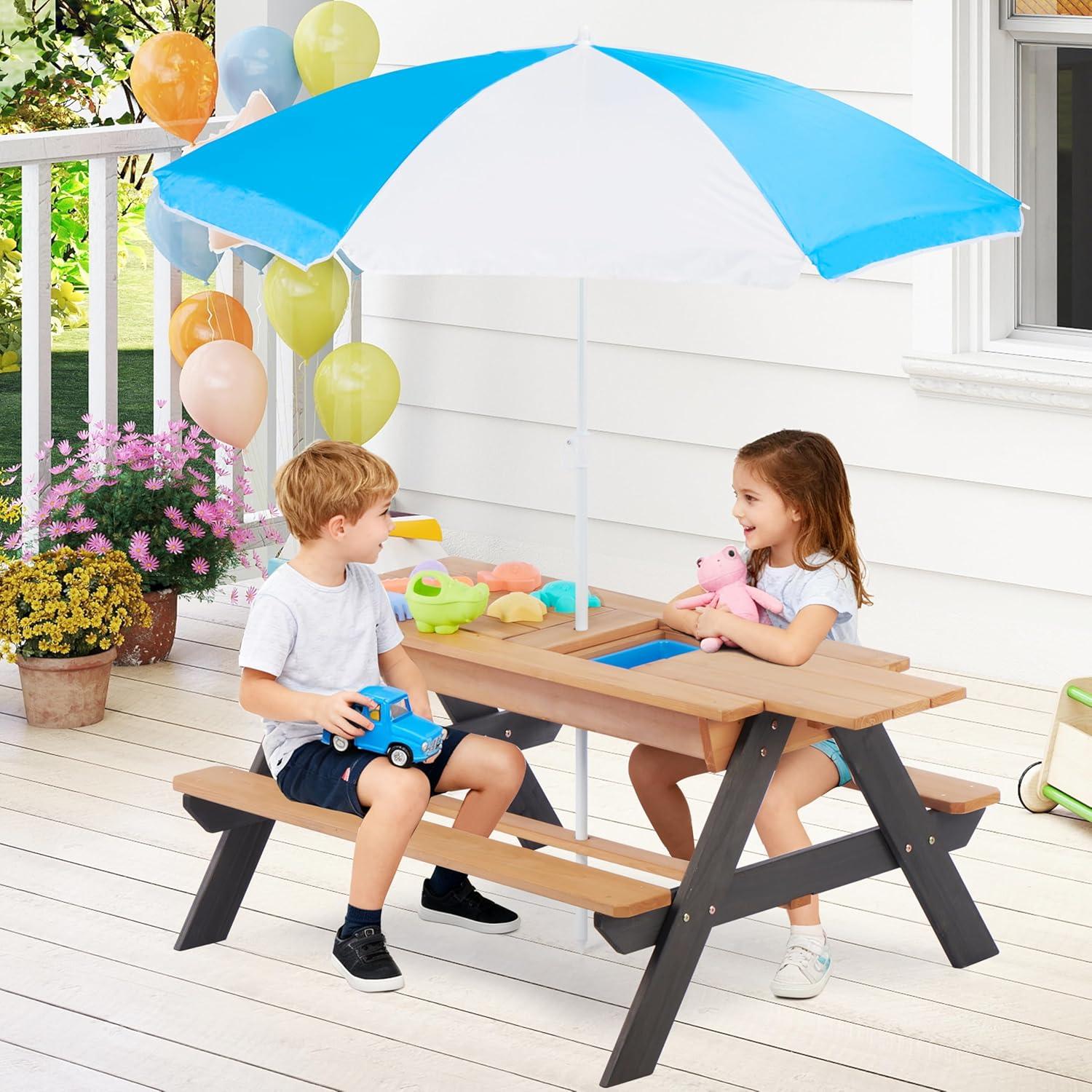 Mesa de Picnic para Niños Mederra 3 en 1 con Sombrilla