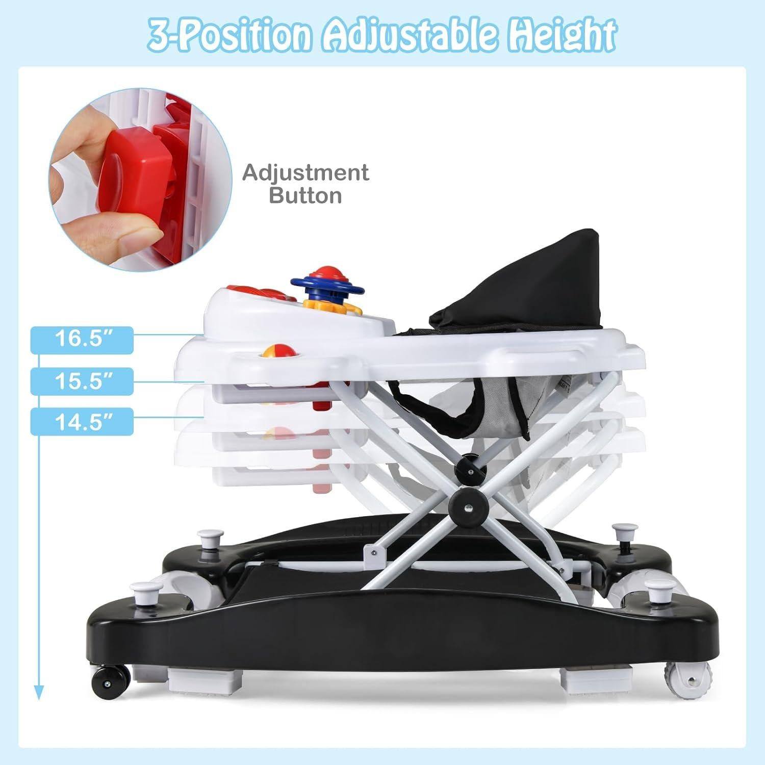 Andador HONEY JOY 6 en 1 Plegable para Bebé 7-14 Meses Negro