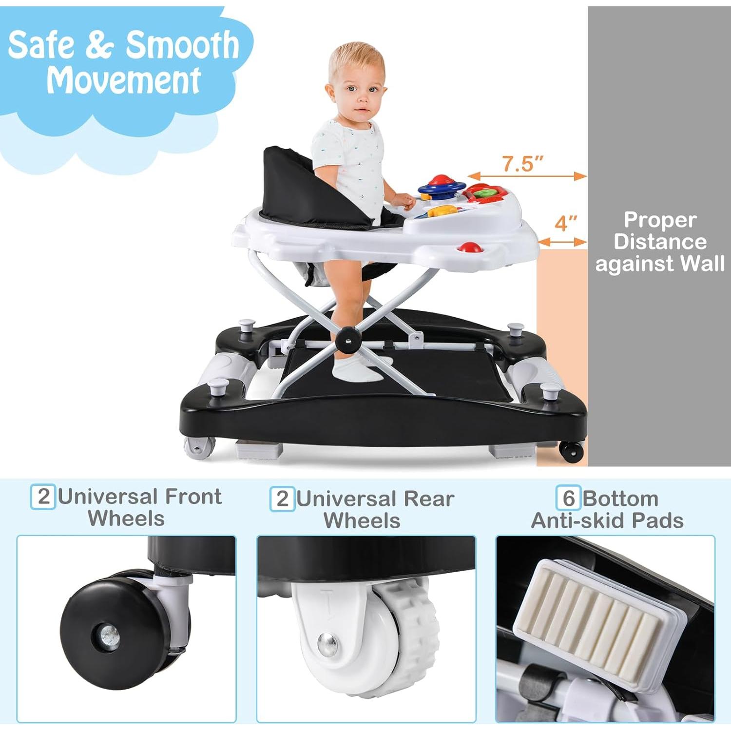 Andador HONEY JOY 6 en 1 Plegable para Bebé 7-14 Meses Negro